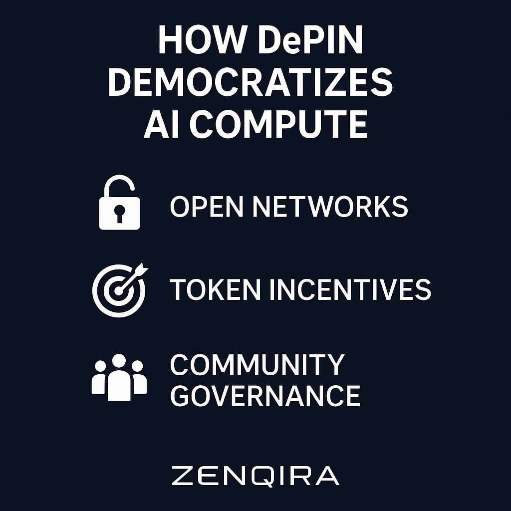 🤖 AI is growing faster than ever.

But here’s the truth:
Most AI runs on centralized infrastructure controlled by a few big players.

That’s a risk for innovation, access, and fairness.

DePIN flips the script:
🔓 Open networks
🎯 Token incentives
🤝 Community governance

This
