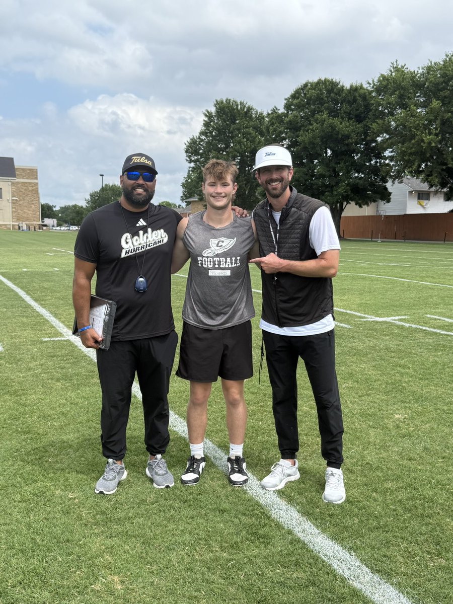 DPrichard26's tweet photo. Had a great time at the University of Tulsa prospect camp thank you to @Coach_Davenport  and @Coach_Barfield for an amazing camp I also got watch my kicker @JayceLaughter do his thing, can’t wait to see what the future holds REIGN CANE!!!!!

#recruitkellercentral

@TulsaFootball @CHSChargerFB @coach_agee @EVance813 @DBcoachO @RonaldBarrett37 @SenseiDubb