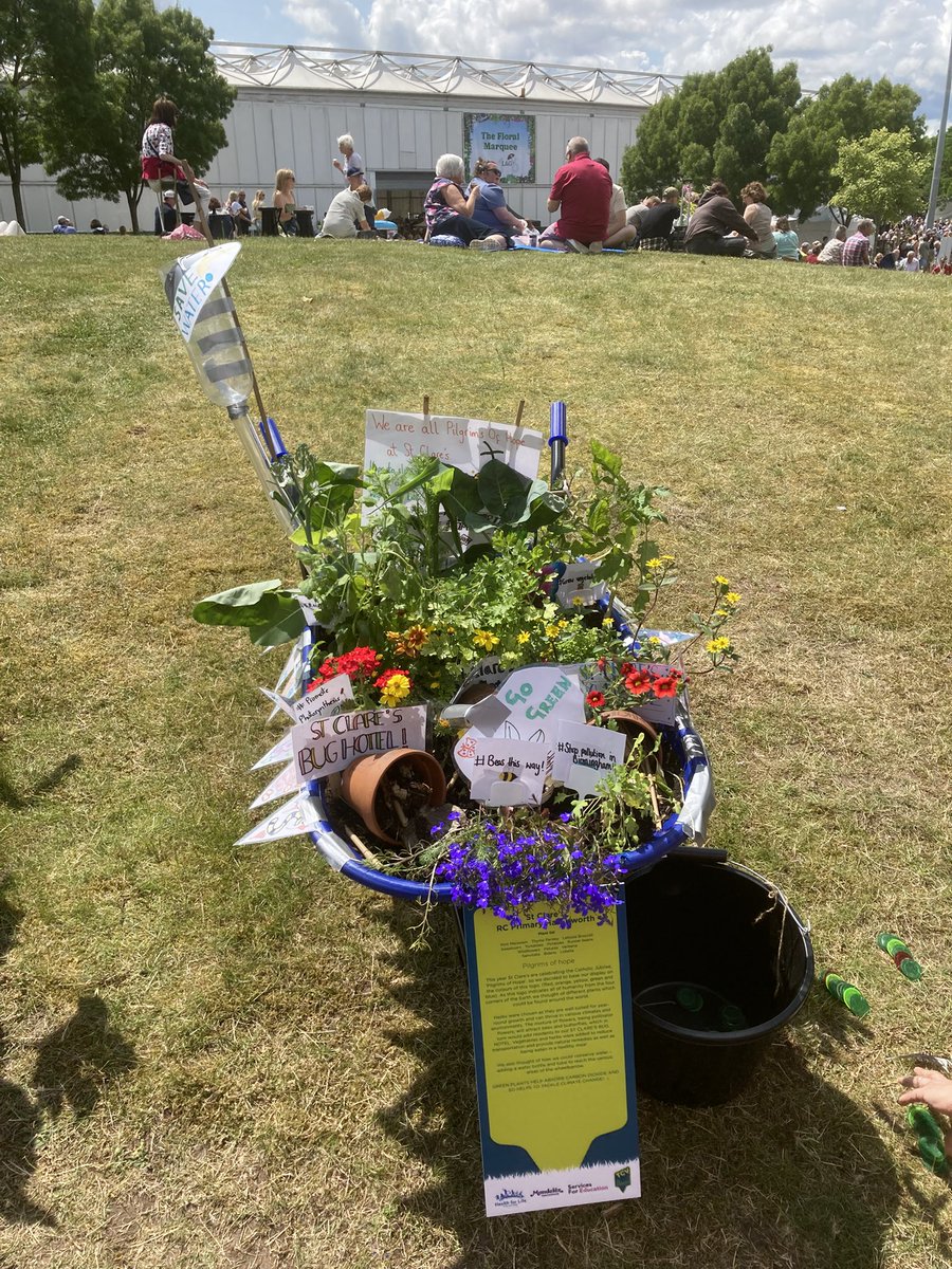 St Clare’s RC Primary School entered the ‘School Wheelbarrow competition at Gardeners’ World Live at the NEC’. 47 schools entered in total. #climatechange #gardenersworldlive #pilgrimsofhope #happygardeners