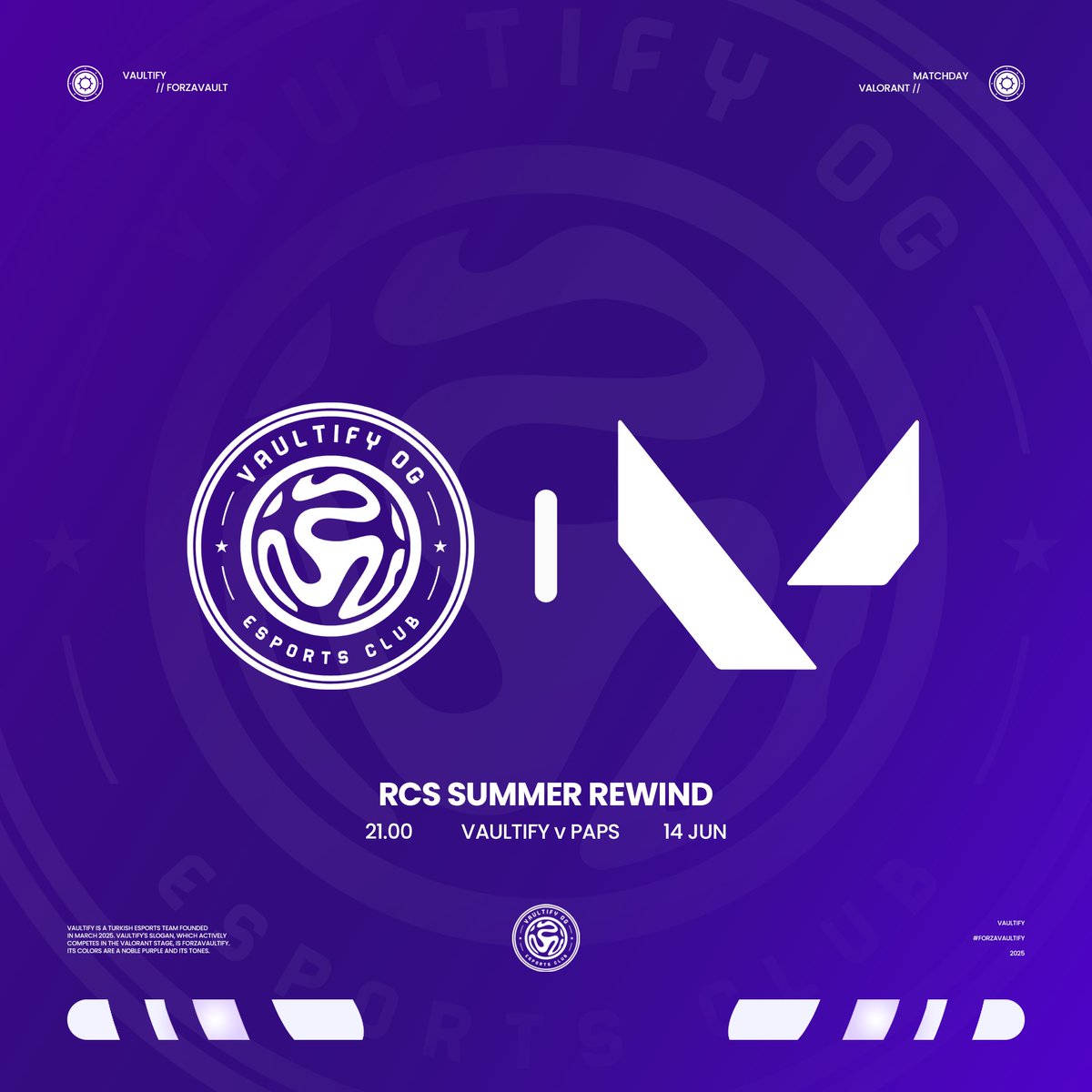 VaultifyOG's tweet photo. 🏆 RCS Summer Rewind – 3. Maç
🎮 VAULTIFY olarak turnuvadaki üçüncü karşılaşmamıza çıkıyoruz.
🤝 Rakibimiz: PAPS
⚔️ VAULTIFY vs PAPS
📺 Maç canlı yayında → https://t.co/XpywOSJV7h
📆 14 Haziran
🕘 Saat 21.00
#ForzaVaultify | #RCSSummer | #VCTEMEA | #VALORANT https://t.co/mhihsu4Ykn
