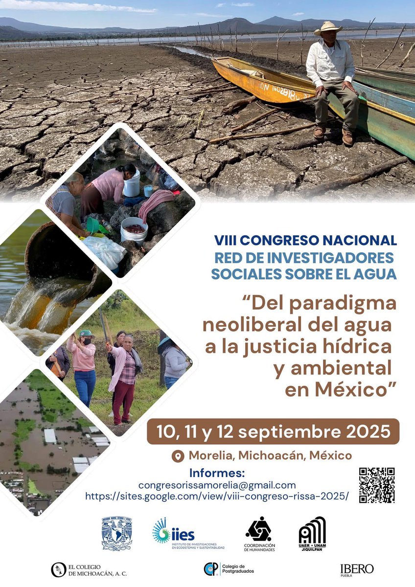 🌊 ¡Compartimos la invitación al VIII Congreso Nacional de la Red de Investigadores Sociales sobre Agua (RISSA)!
“Del paradigma neoliberal del agua a la justicia hídrica y ambiental en México”
 📅 10, 11 y 12 de septiembre de 2025
 sites.google.com/view/viii-cong…