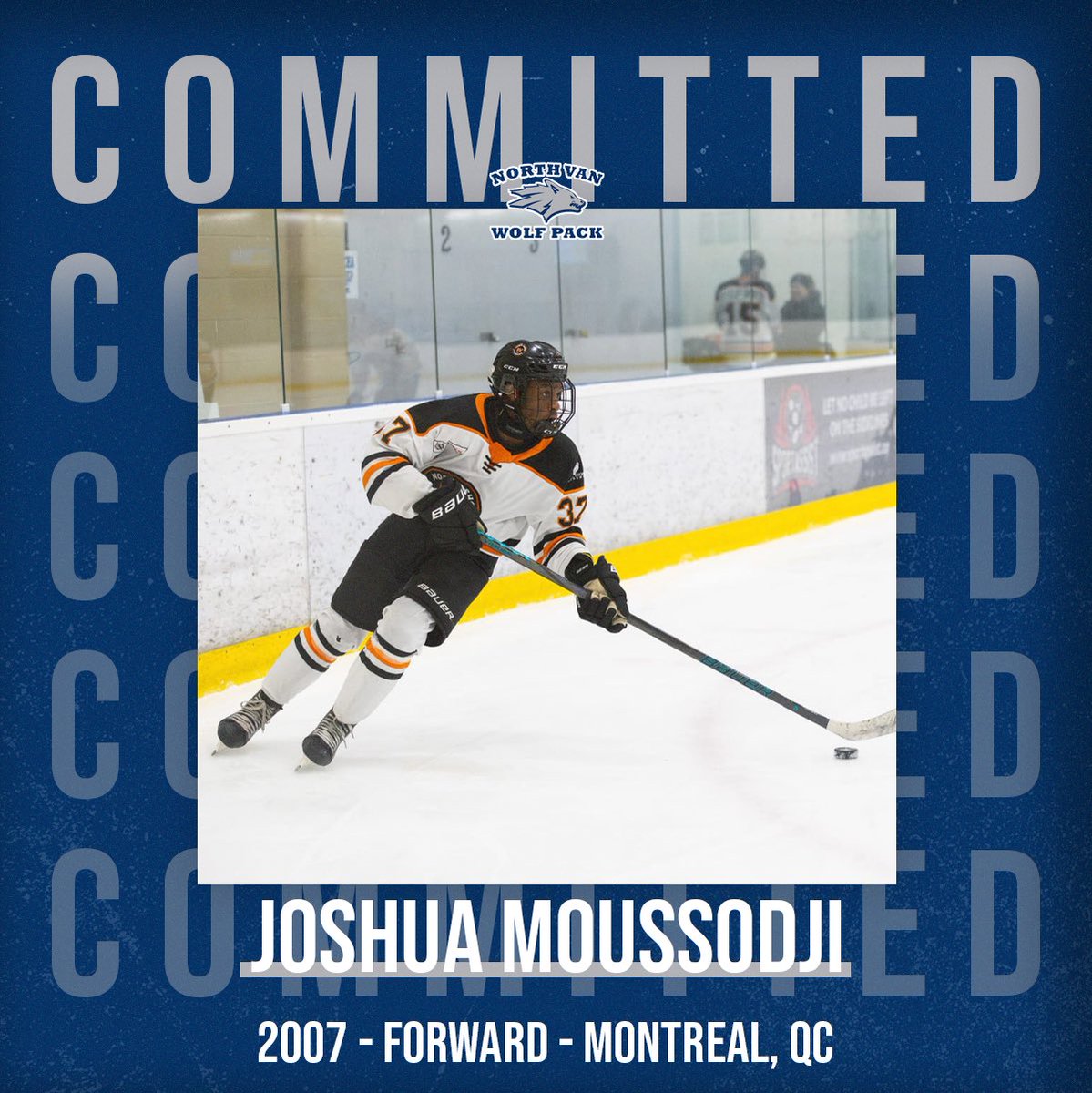 Commitment Alert! 

North Vancouver Wolf Pack GM Matt Samson has announced the club has signed 2007 born forward Joshua Moussodji for the 2025-2026 season! Joshua spent last season with the North Shore Warriors U17 team. 

Welcome to the Pack, Joshua! 

#PackAsOne | #PJHL