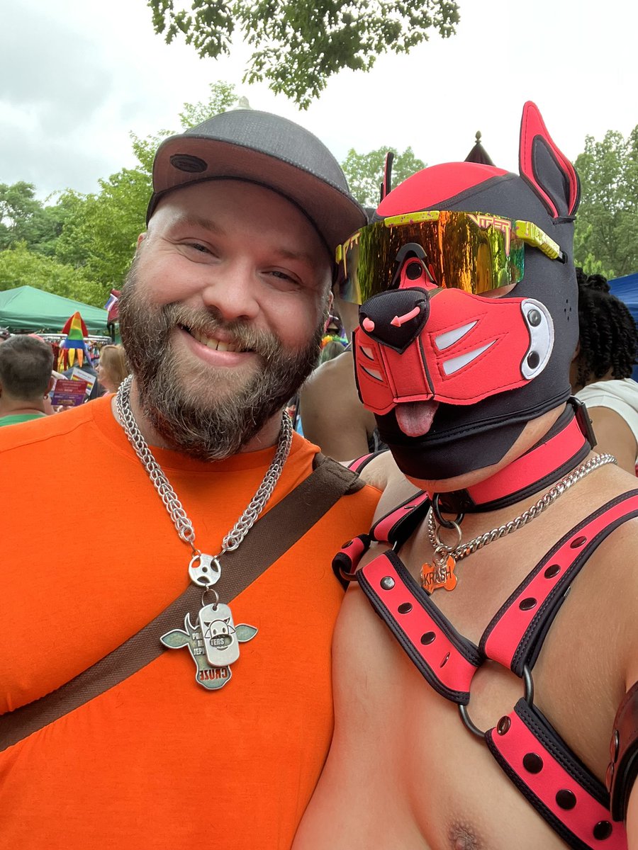 Finally got to meet two of my first pup crushes! @pupcruze.bsky.social and @puphachi.bsky.social #columbuspride #pup #furry #gay