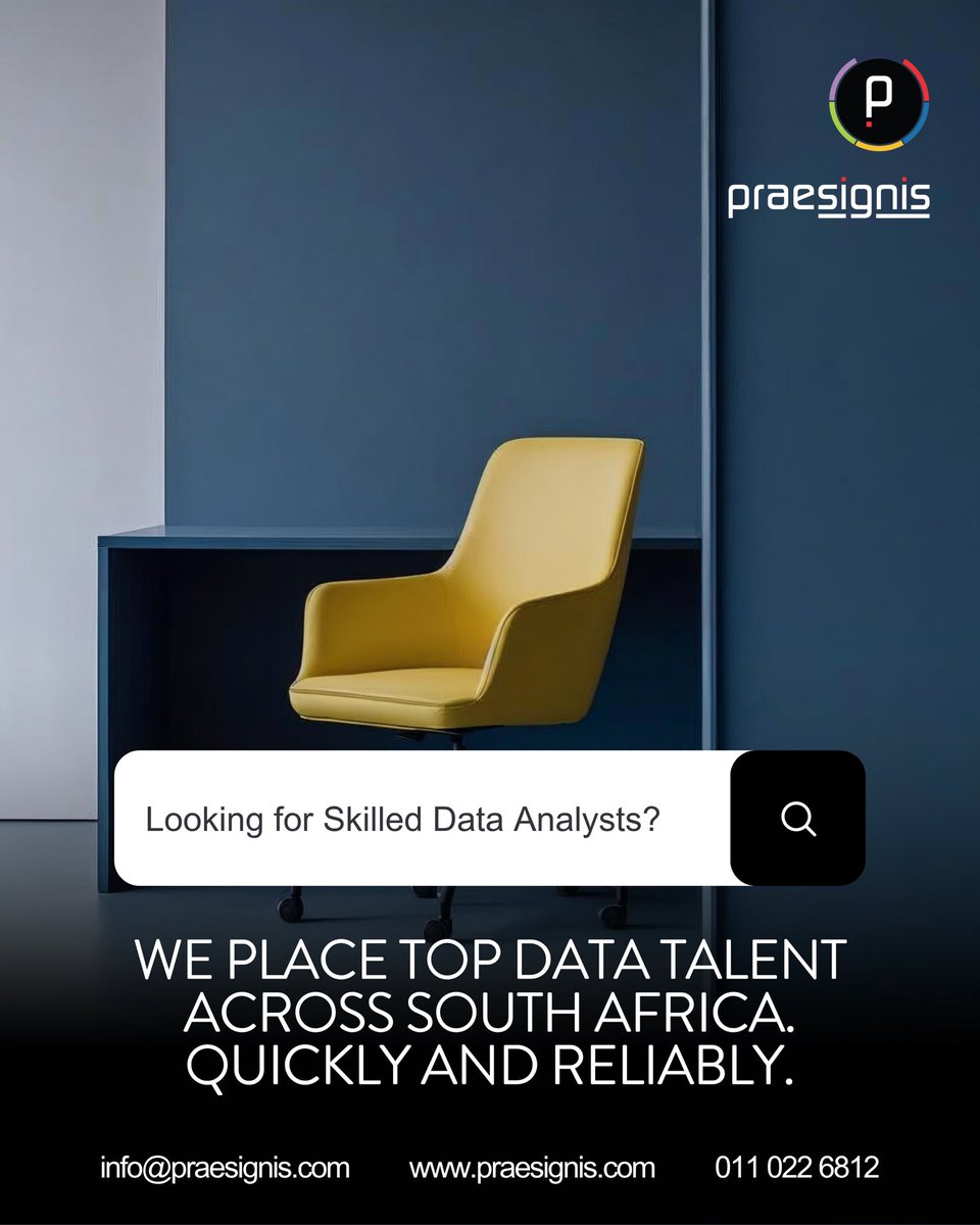 Looking for skilled Data Analysts? We place top data talent across South Africa — quickly and reliably. At Praesignis, we connect organisations with Data Analysts who are technically proficient, business-aware, and ready to deliver value from day one. 

#Praesignis #DataAnalyst