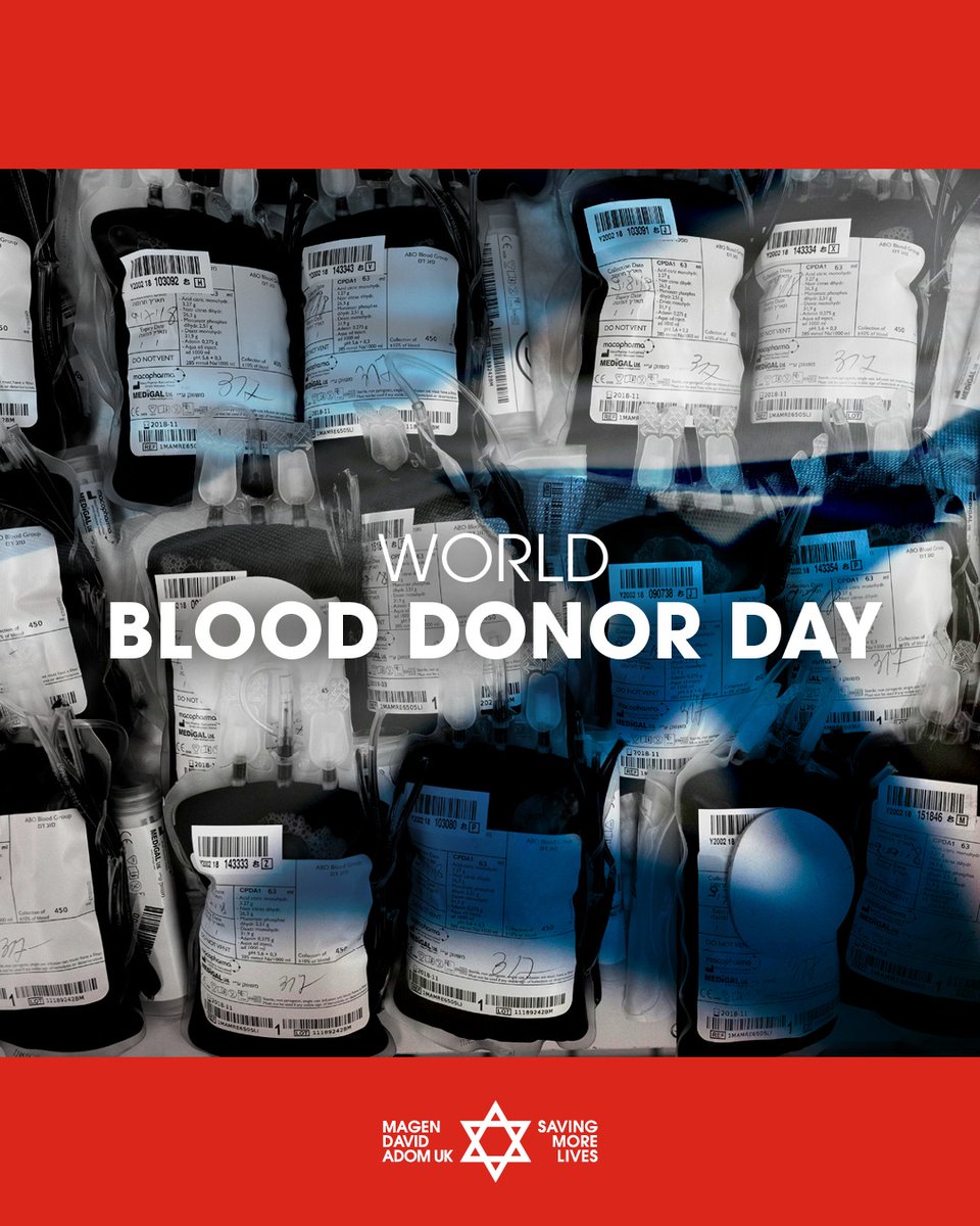 🩸🌍 Happy World Blood Donor Day! 🎉 Today, we're shining a light on the incredible work of Magen David Adom, who provide a life-saving 300,000 units of blood to the people of Israel every year.