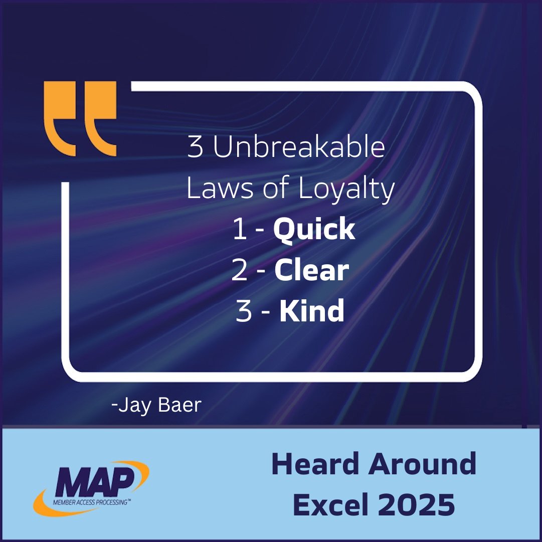 📢 Heard Around EXCEL 2025!
A standout insight from Jay Baer: the 3 Unbreakable Laws of Loyalty —
1️⃣ Quick
2️⃣ Clear
3️⃣ Kind

Simple, powerful advice for building stronger member relationships.

#CreditUnions #CUDifference #ThoughtLeadership #EXCEL2025