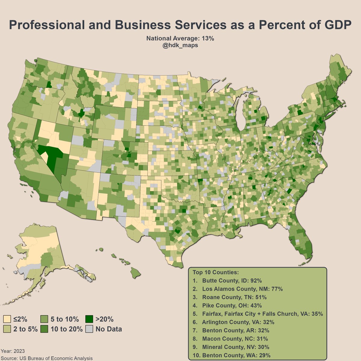 The top 10 here are certainly interesting... National laboratories, lots of government contractors I guess, and nuclear cleanup in Hanford, WA