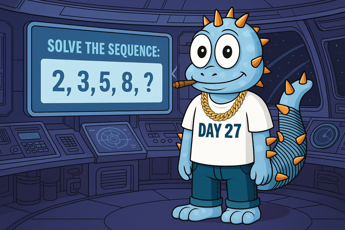 galactic_worm's tweet photo. Day 27.
The control room lights flicker. A pattern emerges on the holo-display:
 2, 3, 5, 8… ?

The Worm stares. Calm.
The answer isn't just math — it's momentum.
Decode the future to move forward. 🧠💫

#GalacticWorm #NFTDrop #CryptoRiddles #Web3Lore #PuzzleChallenge #SequenceUnlocked #Wormverse #NFTAdventure