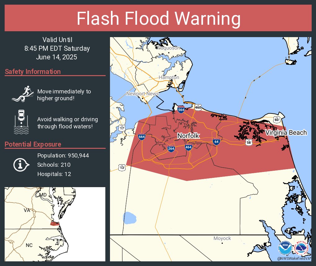 Flash Flood Warning including Virginia Beach VA, Norfolk VA and  Chesapeake VA until 8:45 PM EDT