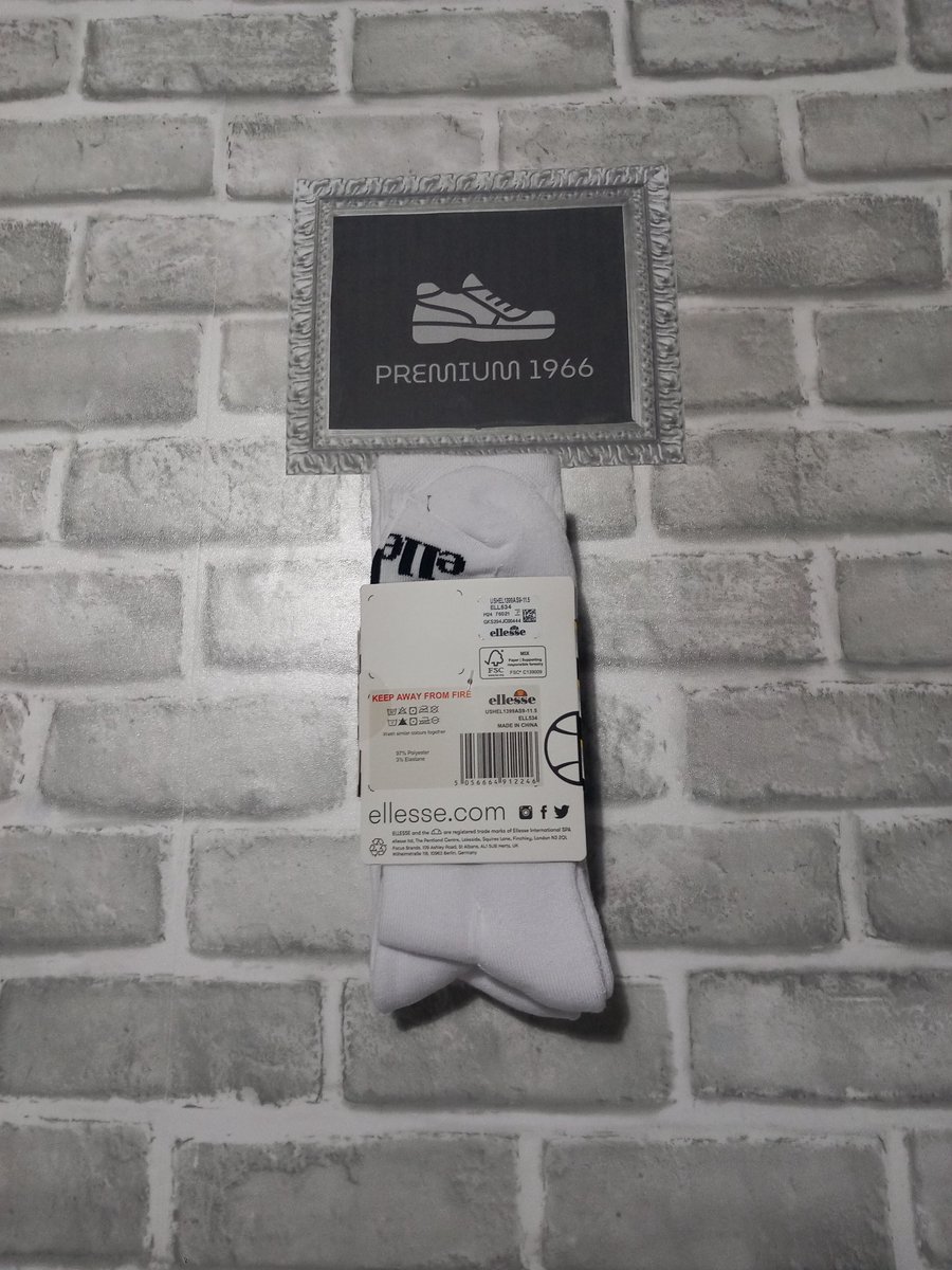 premium1966's tweet image. Step into comfort with our premium cushioned sole Ellesse socks in classic white, designed for sizes 9-11.5. Elevate your everyday style and embrace the perfect blend of support and sophistication! #ComfortFirst #StylishSteps