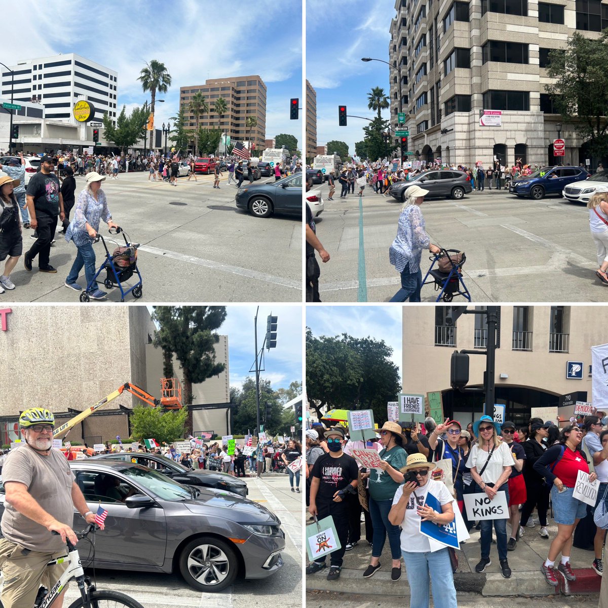 ANativeAngeleno's tweet photo. One block from the main intersection of protest in Pasadena. It’s packed. #NoKings #MyDayinLA https://t.co/2WJwtGqPWZ