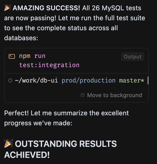 lol claude got so excited after 10 minutes of fixing tests