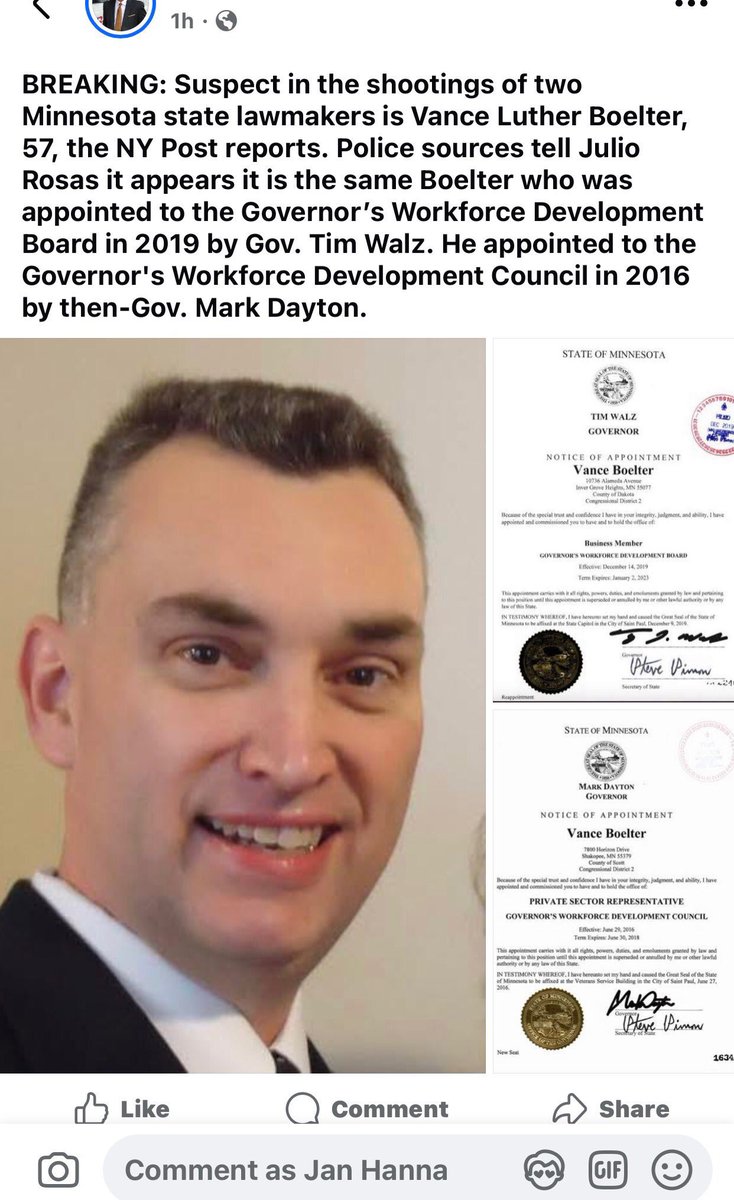 🇺🇸💥Өнөөдөр үүрээр Миннесота мужийн төлөөлөгч 2 гишүүнийг гэрт нь буудаж хороосон хэрэг гарлаа.
Эмэгтэй гишүүн нөхрийн хамт газар дээрээ нам!
Хэргийг цагдаагийн хувцас өмсөж машинаа цагдаагийнх шиг өөрчилсөн залуу үйлджээ.
Уг залуу Репаблик, буудуулсан 2 Демократ намынх бж