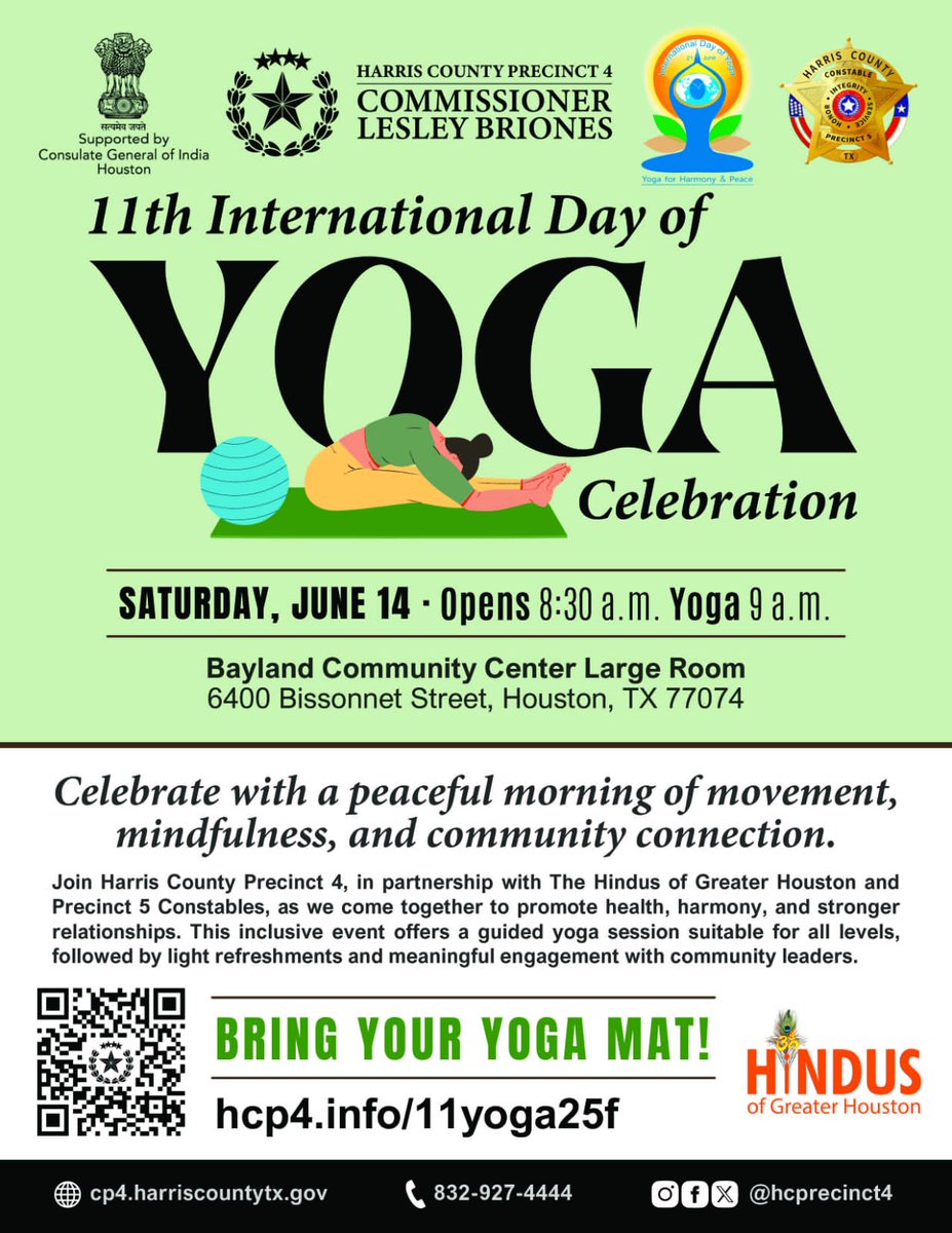 IDY at Harris County Precinct 4!!!

Consulate Generral of India in Houston joined Harris County Precinct 4 @HCP4_Brioness  in celebrating International Day of Yoga at Bayland Community Centre in Partnership with Precinct 4 Constables and Diaspora  organizations. Consul Prashant