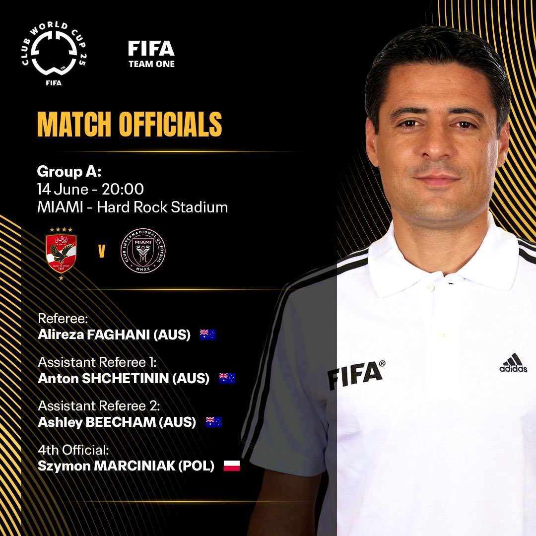 En un hecho poco común, Alireza Faghani de origen iraní 🇮🇷 árbitro #InternacionalFIFA quien ya árbitro #CopasdelMundo llega como árbitro de nacionalidad australiana 🇦🇺 al cambiar de nacionalidad en 2019. 

Ahora dirigirá el partido de apertura del #MundialDeClubes2025