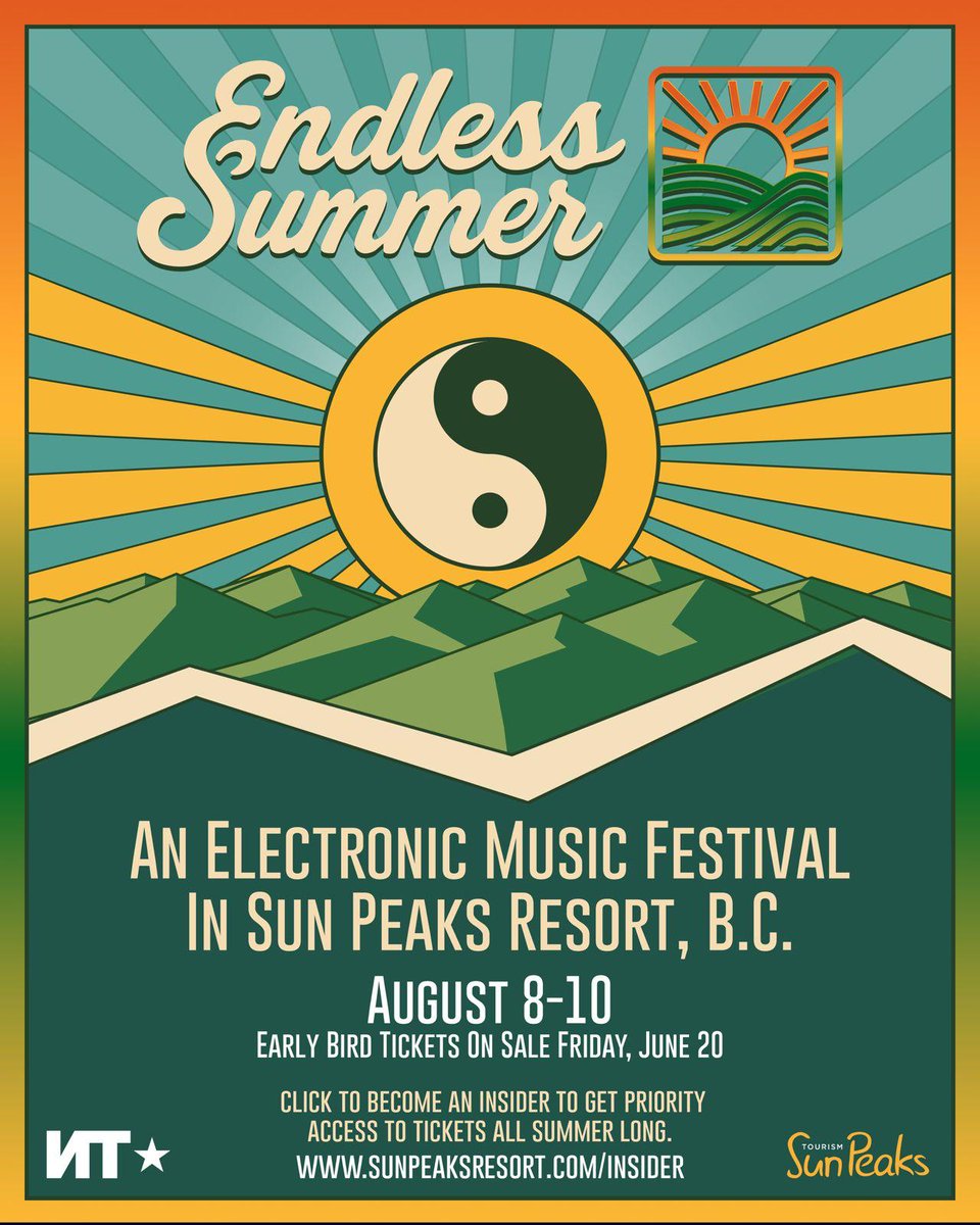 JUST ANNOUNCED: Join us this August 8-10 for Endless Summer at <a href="/SunPeaksResort/">Sun Peaks Resort</a> First wave of talent announcements drop next week. Early bird tickets on sale June 20 via <a href="/showpassevents/">Showpass</a> Save the dates and we'll see you at Sun Peaks! #beautifulBC #endlesssummerBC #electronicmusic