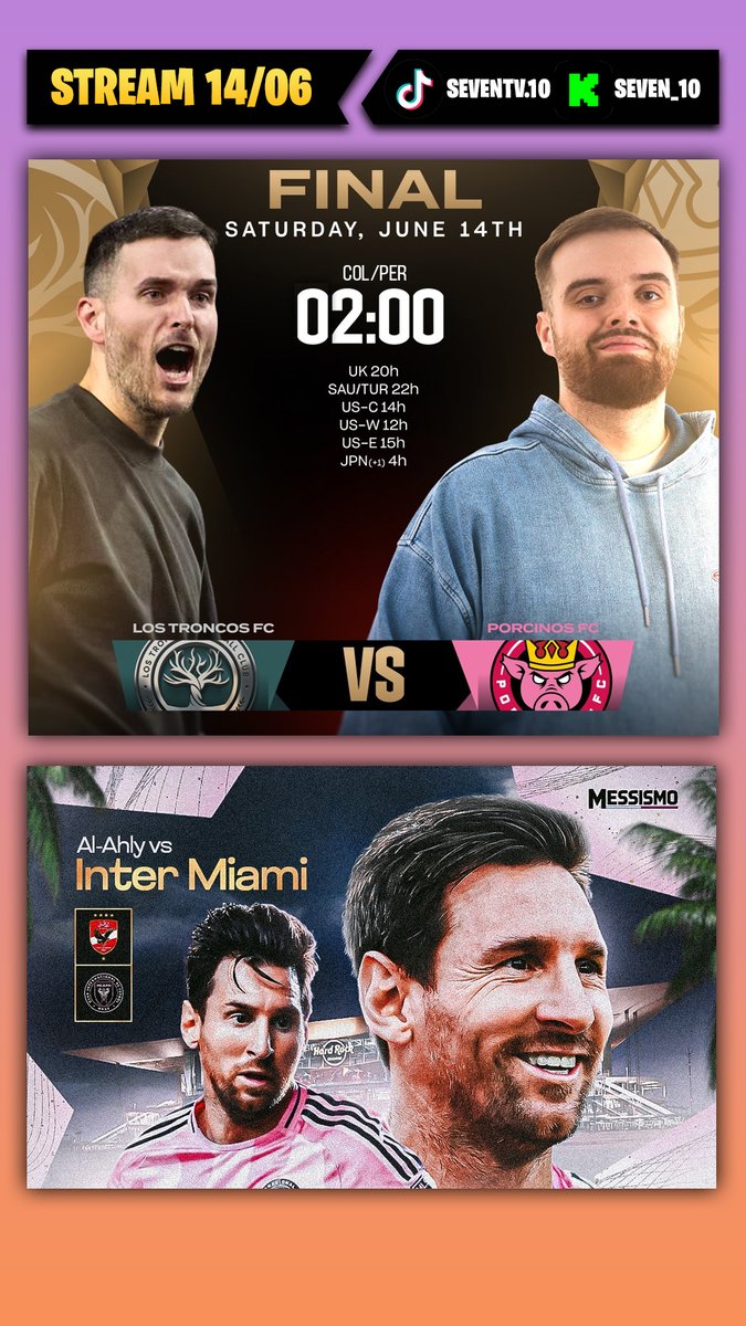 🔴 Hoy GRAN FINAL de la Kings League Wolrd Cup, PORCINOS vs TRONCOS jugaran un PARTIDAZO buscando coronarse como el COMPEON MUNIDIAL de la Kings League 2025. 
🔴 Hoy inicia el MUNDIAL de CLUBES y Lionel Messi saldra en busca de su primera VICTORIA.