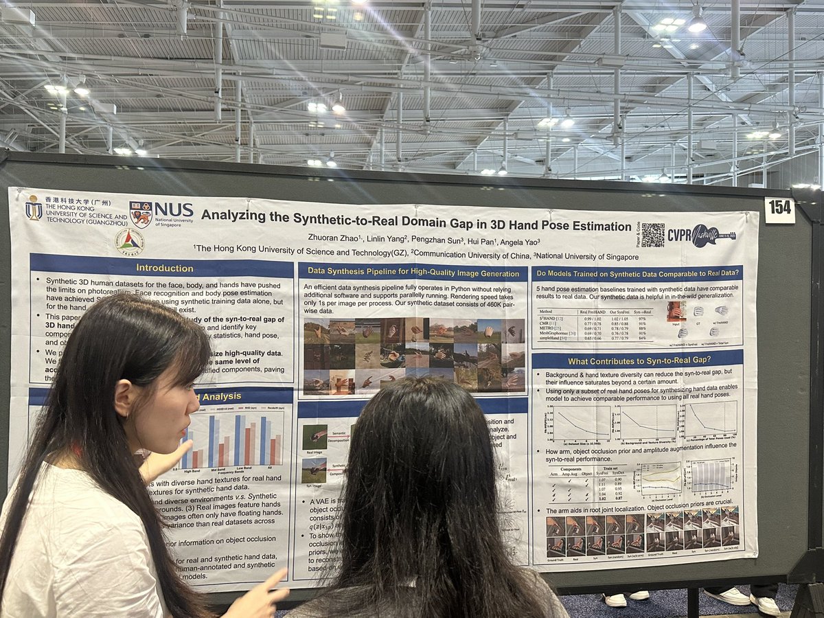 MonaJalal_'s tweet image. Thanks a lot to Zhuoran Zhao for great walkthrough of her research poster at @CVPR on analyzing the synthetic-to-real domain gap in 3D hand pose estimation. She is looking for an internship if you want to connect with her. alicezrzhao.github.io
@NUSingapore @HKUSTGuangzhou