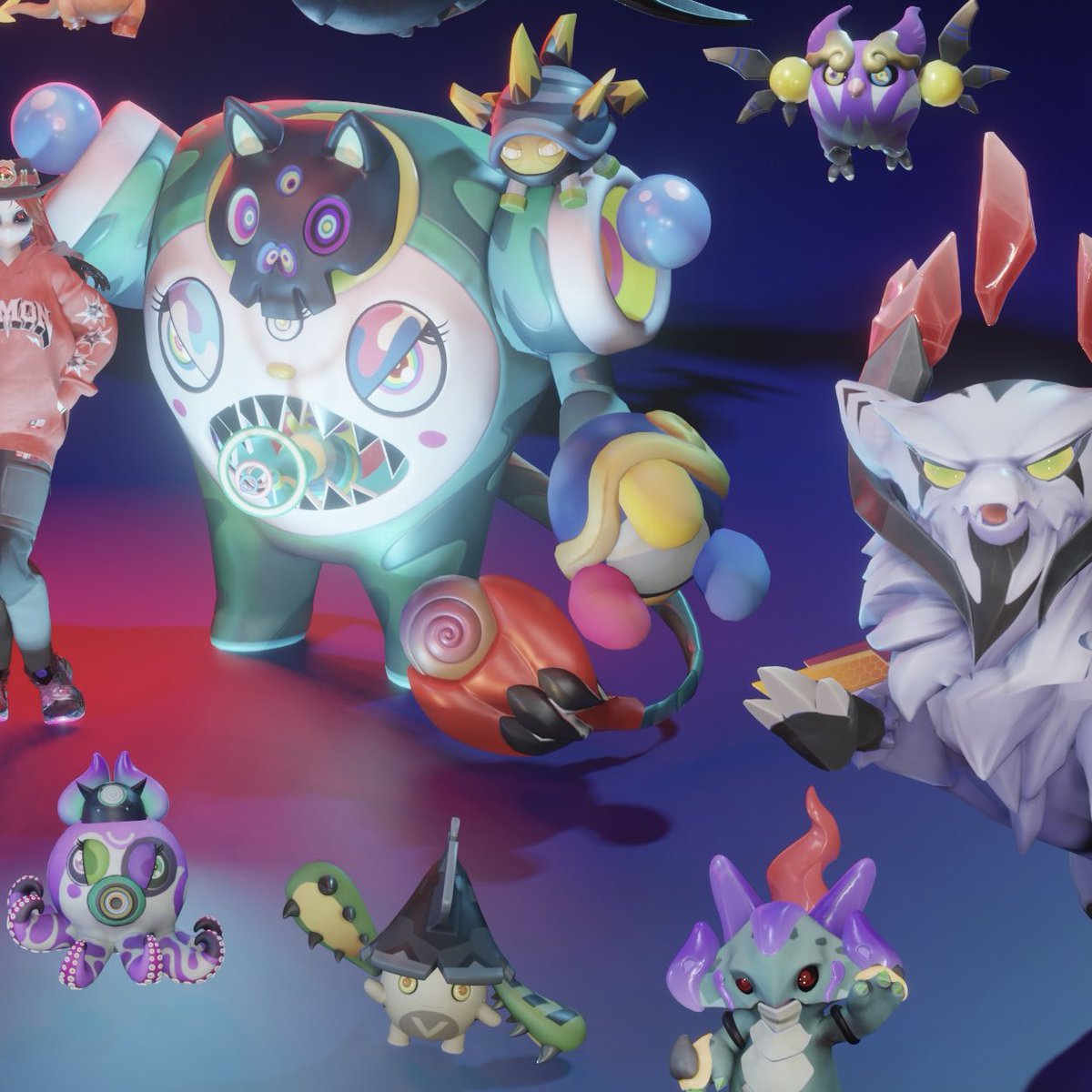 #CloneX &amp; #ProjectAnimus family portrait; sad seeing the missed potential in all its 3D glory 🎨😢 Yoroi feels like we all did about the shutdown:🖕🏼🎭

Adopting animus, send me yours! 😅 

#RTFKTRobots #RTFKTDemons #RTFKTProjectAnimus #TakashiMurakami #ProjectAnimus #AnimusReveal