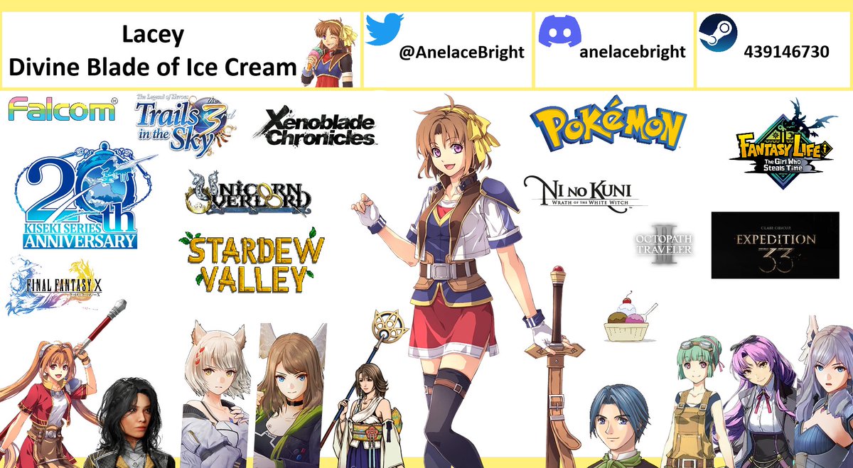 AnelaceBright's tweet image. Hellooo!! I've never done one of these before! #promotwt
Im Lacey, and I love ANELACE and JRPGS!! Sky the third is my favourite game ever!!!
I love ice cream and plushies, I want to meet cool and cute and awesome people if your nice consider following and becoming OOMFS 🍦🍨💖