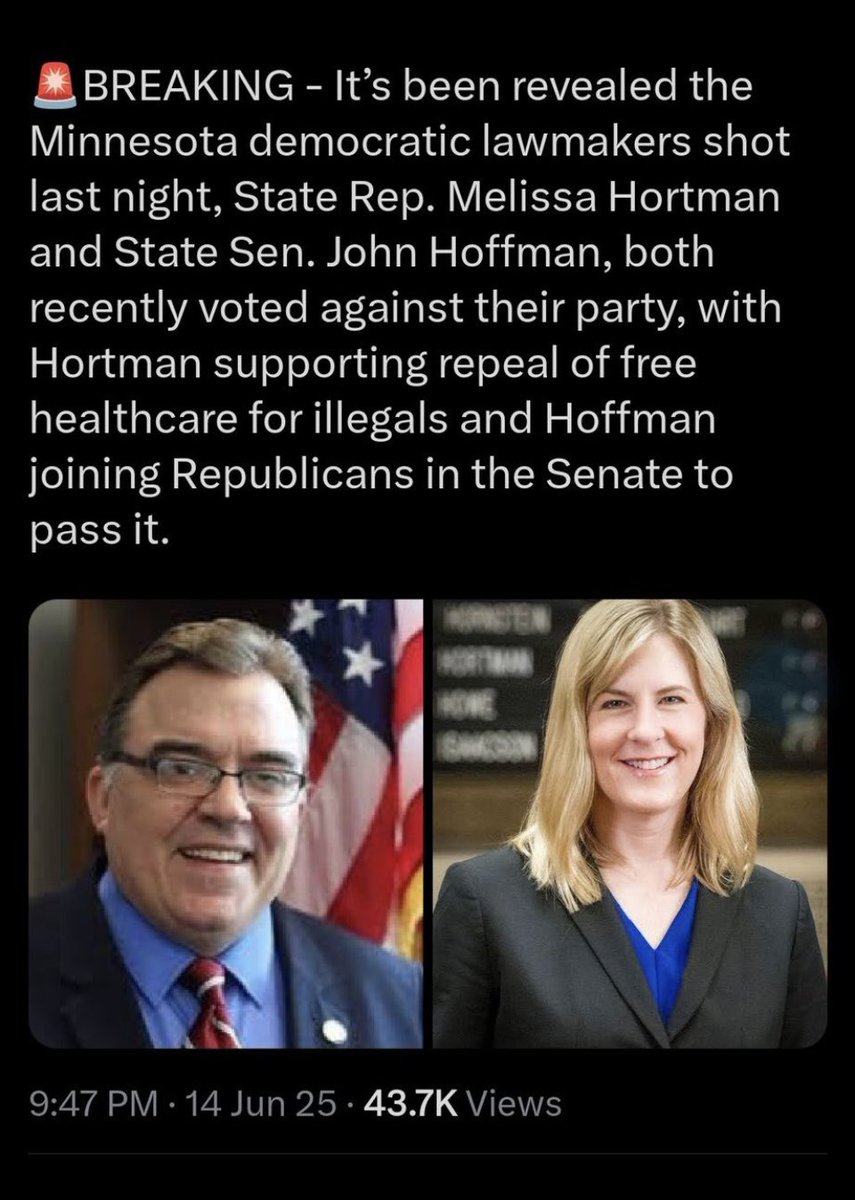 As an elected official who strives to uphold the Constitutional Republic and do what is right for my constituents, the tragedy that occurred in MN this morning is terrible, heartbreaking and unacceptable - I am praying for their loved ones and that they may find peace. God,