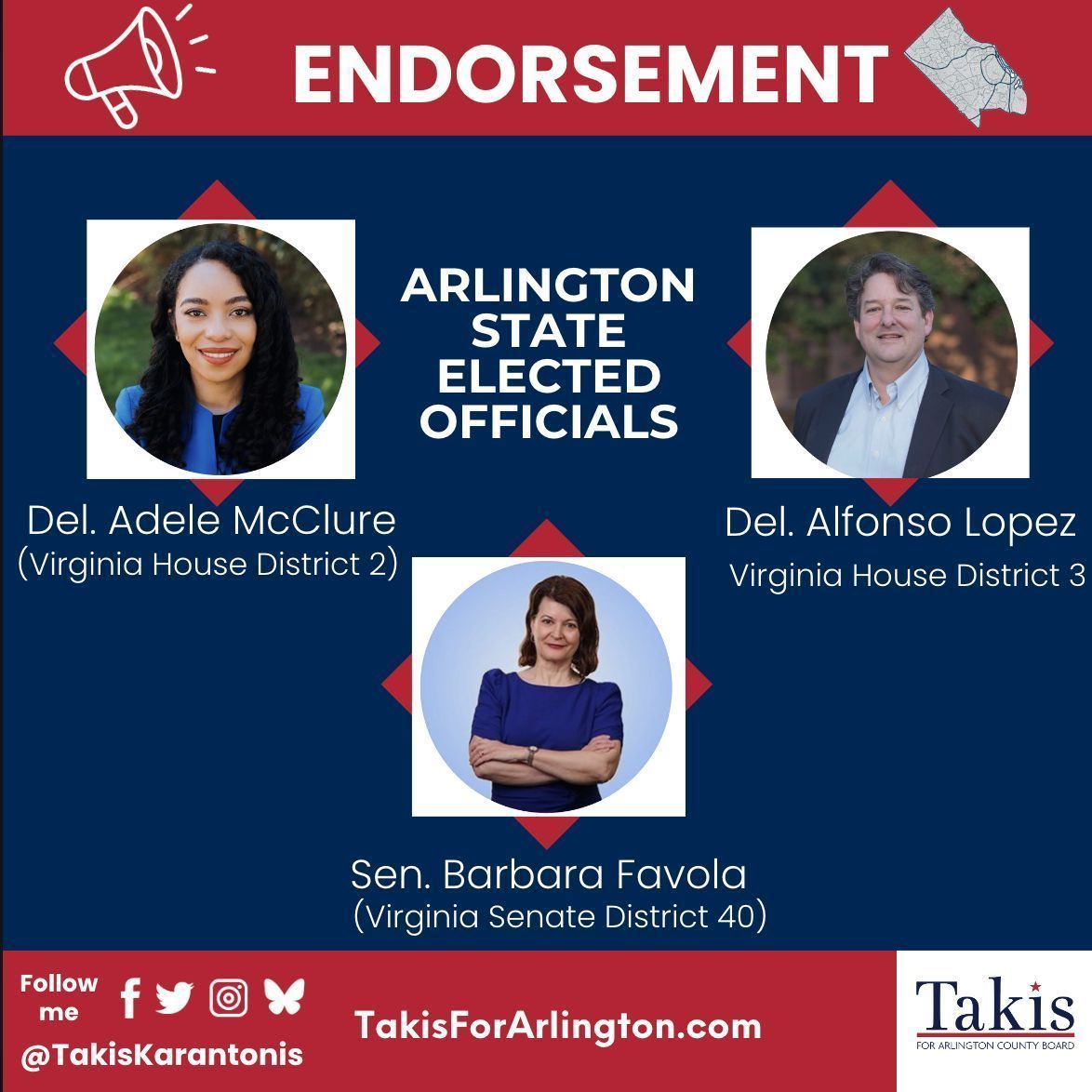 Honored to have the support of three outstanding Virginia State leaders- Adele McClure, Barbara Favola, and Alfonso Lopez. Their steadfast dedication to public service and deep commitment to their constituents inspire me. I am truly thankful for their endorsement!