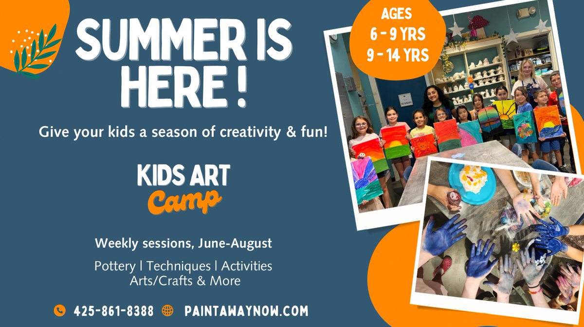 Summer's calling and so is Paint Away’s Kids Summer Camp! Let your youngsters embark on an artistic journey as they color their world with imagination 🎨🧡. Space is available! Refer a friend and receive a $10 store credit, *unlimited referral benefits*. Sign up now! *T&amp;C Apply.