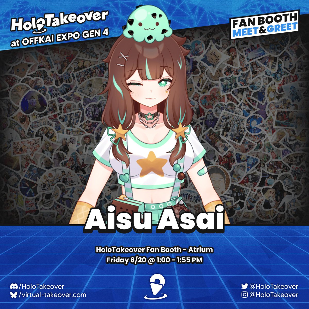 🌟Meet &amp; Greet Announcement🌟 

You've seen their logos, now its time for you to see them at #OffKaiGen4

Come by the HoloTakeover Fan Booth on Friday 1 PM to meet <a href="/AisuAsai/">Aisu Asai🍦🍫🔜OffKai</a> !!