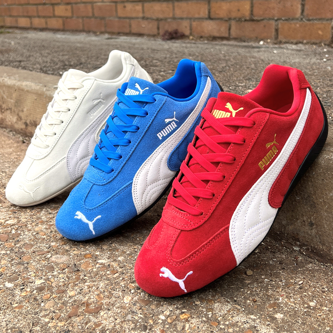 The Puma Speedcat OG Trainer available in 3 colourways. Stunning and classic red, subtle white and fresh royal blue. Shop the full collection today: 80scasualclassics.co.uk/search/speedcat #puma #pumaspeedcat