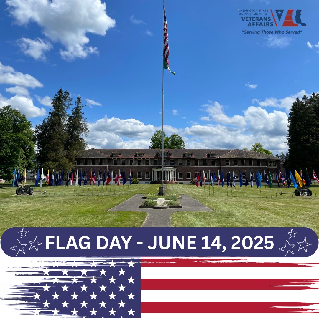 Flag Day | 14 June 
Commemorating the adoption of the U.S. flag in 1777. 
For 248 years, the Stars and Stripes have symbolized our ideals. #FlagDay #WAVeterans #WDVA