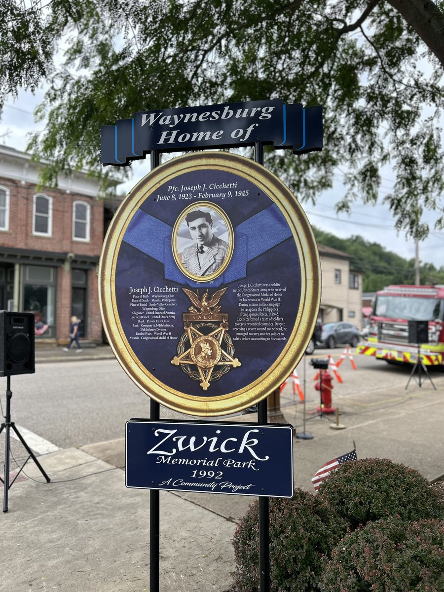 MKishman's tweet image. Today, I attended the sign dedication honoring hometown hero and Congressional Medal of Honor recipient Joseph J. Cicchetti. Cicchetti who served in the Army during WWII, saved 14fellow soldiers during an assult by the Japanese in the Philippines. #Oh50