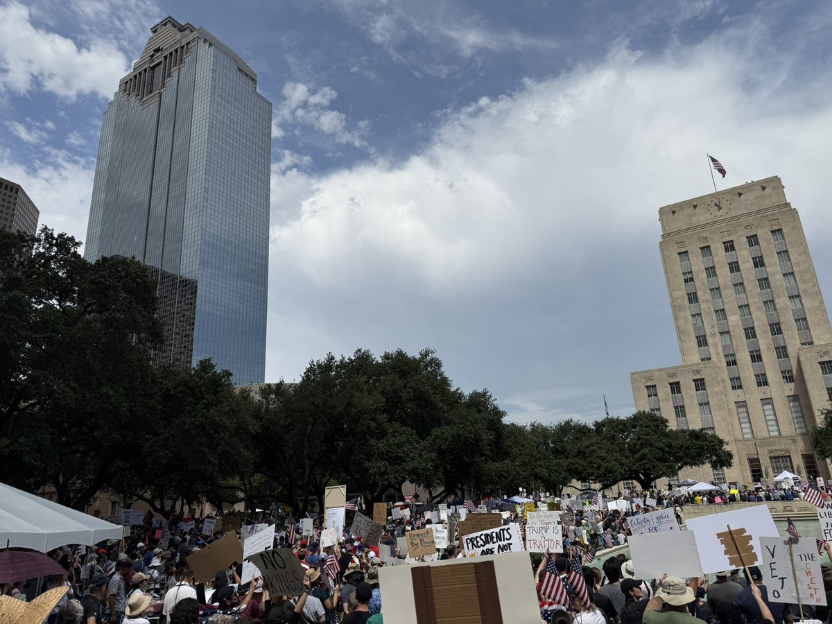 Really good turnout at Houston No Kings protest at city hall. I would say like 10k people. No violence just marching and chanting