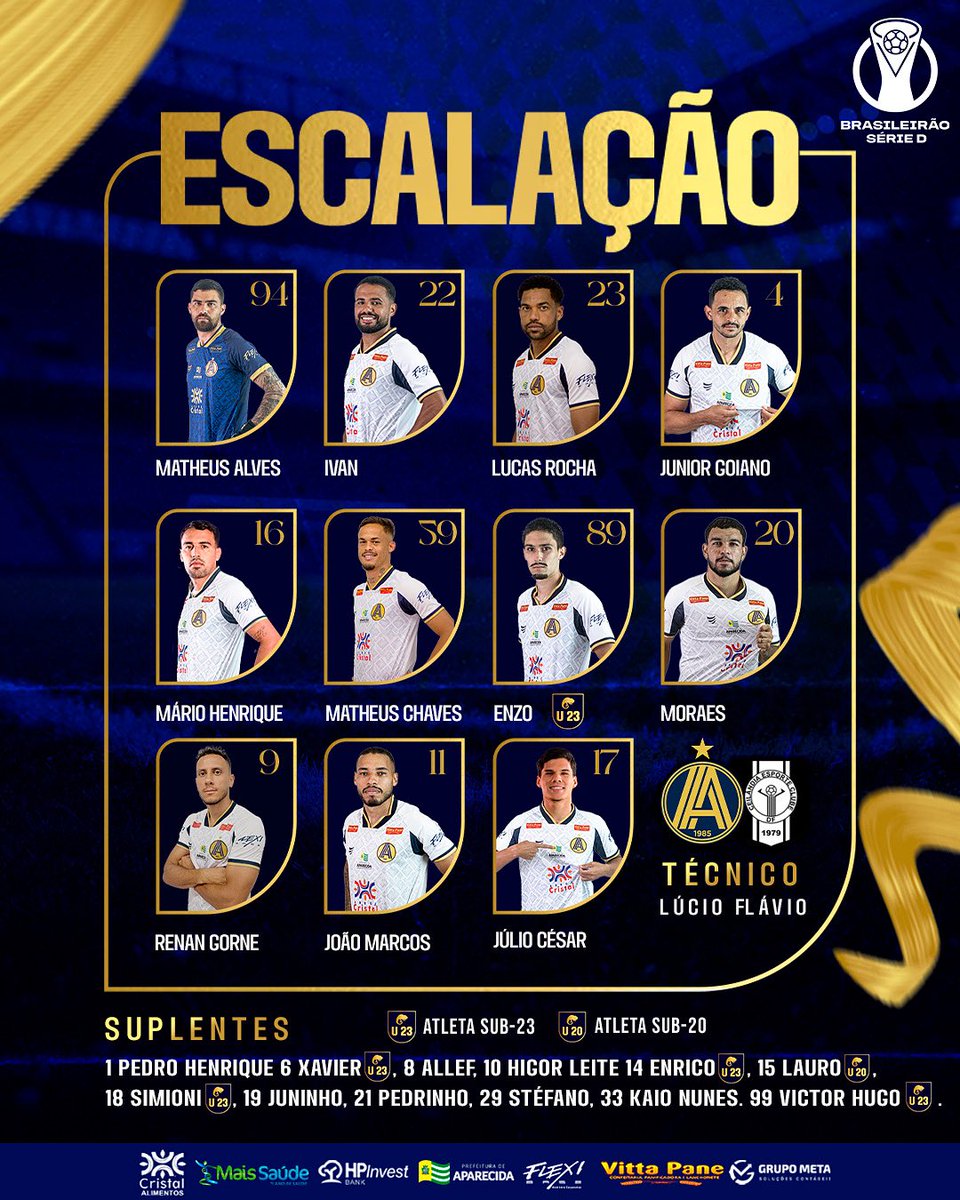 🔵🟡 O Camaleão já está escalado pra partida de logo mais pelo Campeonato Brasileiro Série D. Vamos Meu Camaleão!!!

#Aparecidense
#VamosMeuCamaleão
#AAAxCEI