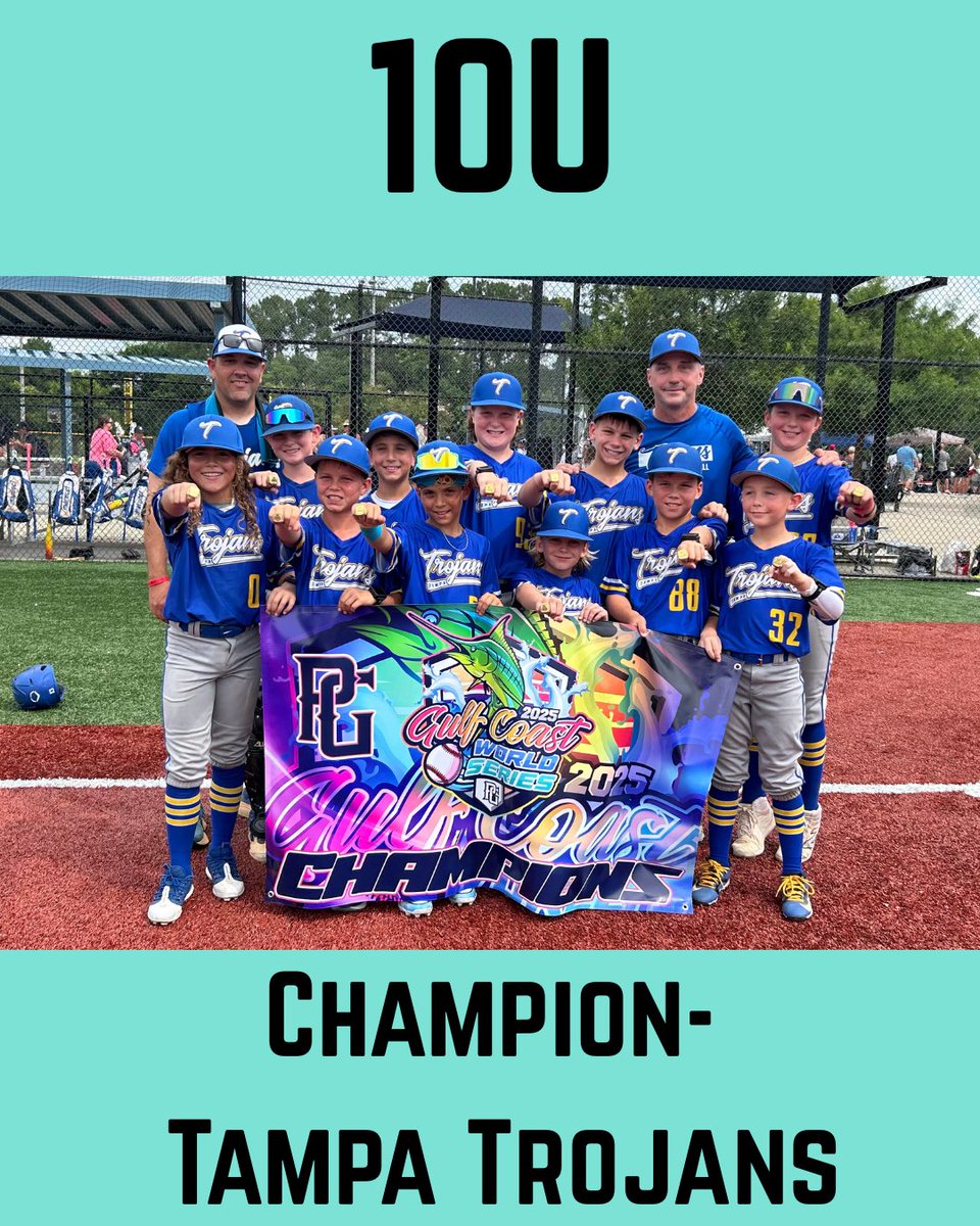 PGDestin's tweet photo. Gulf Coast World Series Week 2 
10u 
🥇 Tampa Trojans
🥈 Five Star 
#perfectgamegulfcoast 
#perfectgame https://t.co/ikHAr4EXpW