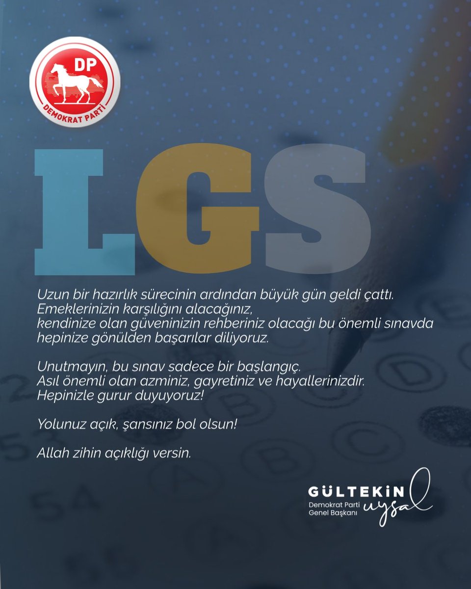 Uzun bir hazırlık sürecinin ardından büyük gün geldi çattı. Emeklerinizin karşılığını alacağınız, kendinize olan güveninizin rehberiniz olacağı bu önemli sınavda hepinize gönülden başarılar diliyoruz.

Unutmayın, bu sınav sadece bir başlangıç. Asıl önemli olan azminiz, gayretiniz