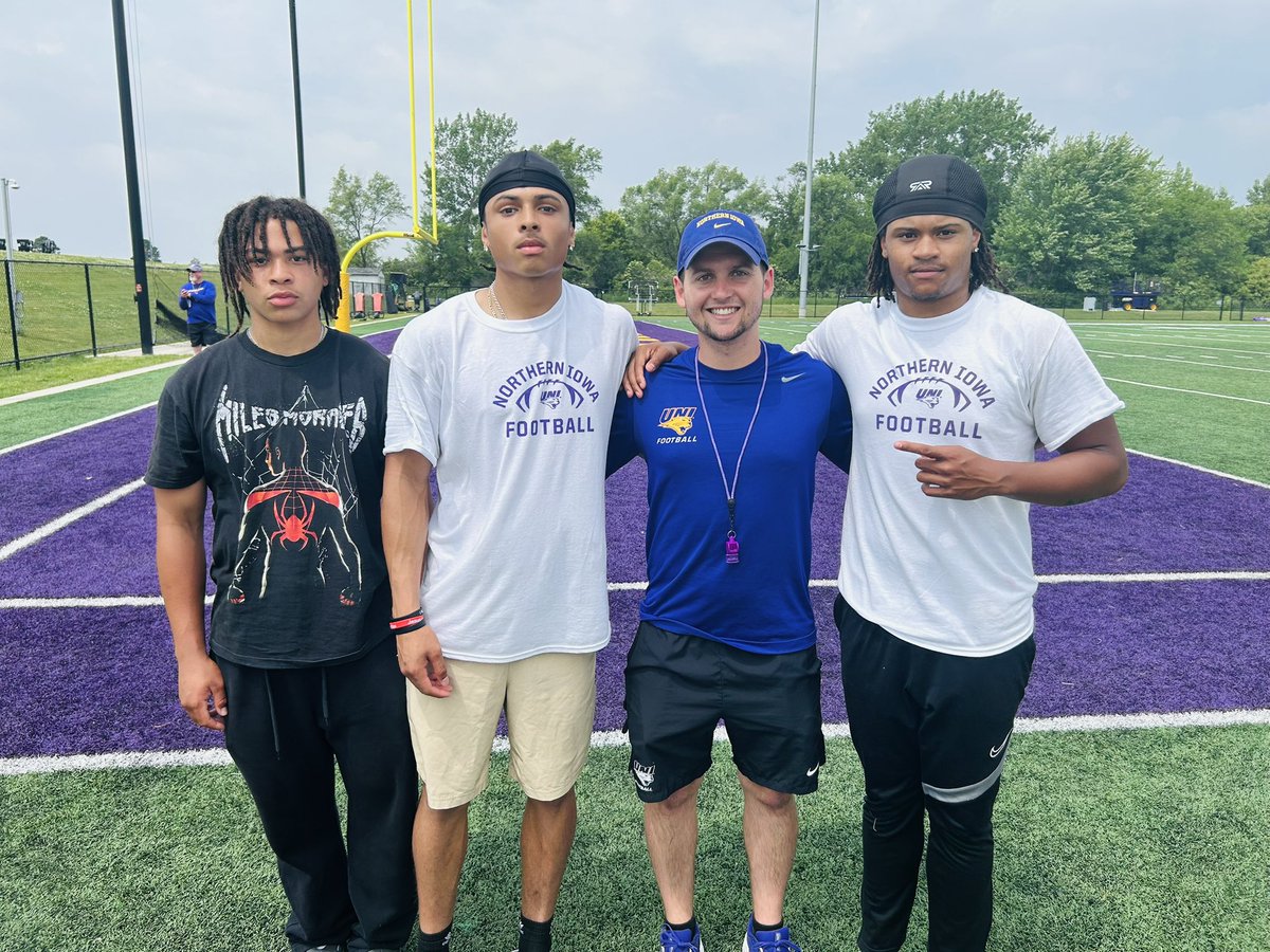 Shoutout to <a href="/Christi19680581/">Christian Boles</a> and <a href="/ZionRush11/">Zion Rush</a> for showing up and showing out at the University of Northern Iowa Prospect Camp today! 💜💛 Proud of their hard work, dedication, and drive to keep leveling up. The journey continues! <a href="/RoyceOnX/">Royce Anderson</a> we see you taking it all in.#UNIPanthers