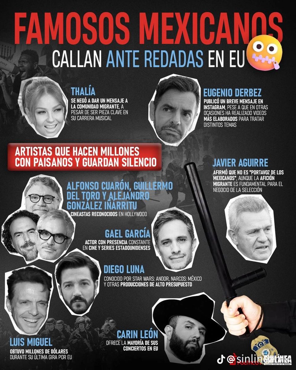 mespin10's tweet photo. Estos mexicanos callan respecto de las redadas de migrantes en USA. 

El caso de Javier Aguirre está peor. Dijo que no es vocero de los mexicanos.

Eso sí el 16 de septiembre  la mayoría de ellos han participado en festejos de la mexicanidad. https://t.co/n2GE42MACa