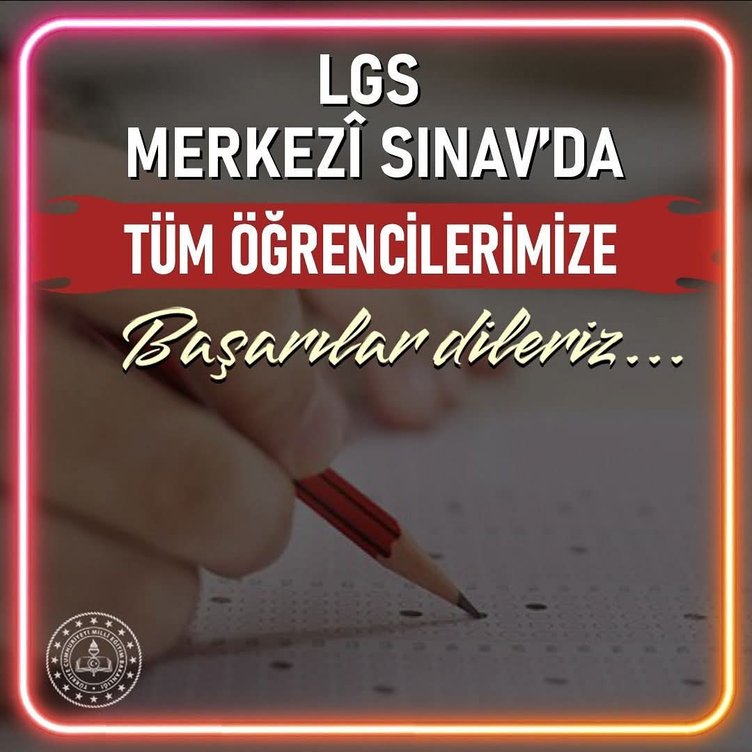 15 Haziran Pazar günü yapılacak olan Liselere Geçiş Sınavına (LGS) girecek tüm öğrencilerimize başarılar dileriz.
#LGS2025
<a href="/tcmeb/">Millî Eğitim Bakanlığı</a> <a href="/sivasvaliligi/">Sivas Valiliği</a> <a href="/kangalgovtr/">Kangal Kaymakamlığı</a> <a href="/sivasmem/">Sivas Millî Eğitim Müdürlüğü</a> <a href="/erdogan_fatih66/">Fatih Erdoğan🇹🇷</a> <a href="/AlkanMustafa58/">Mustafa ALKAN</a>