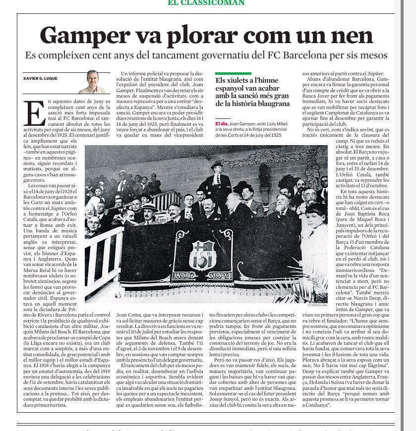 Avui fa 100 anys. 6 mesos de tancament total, de juny a desembre de 1925. Es va arribar a perseguir gent per dur l’escut del Barça al trau de l’americana!