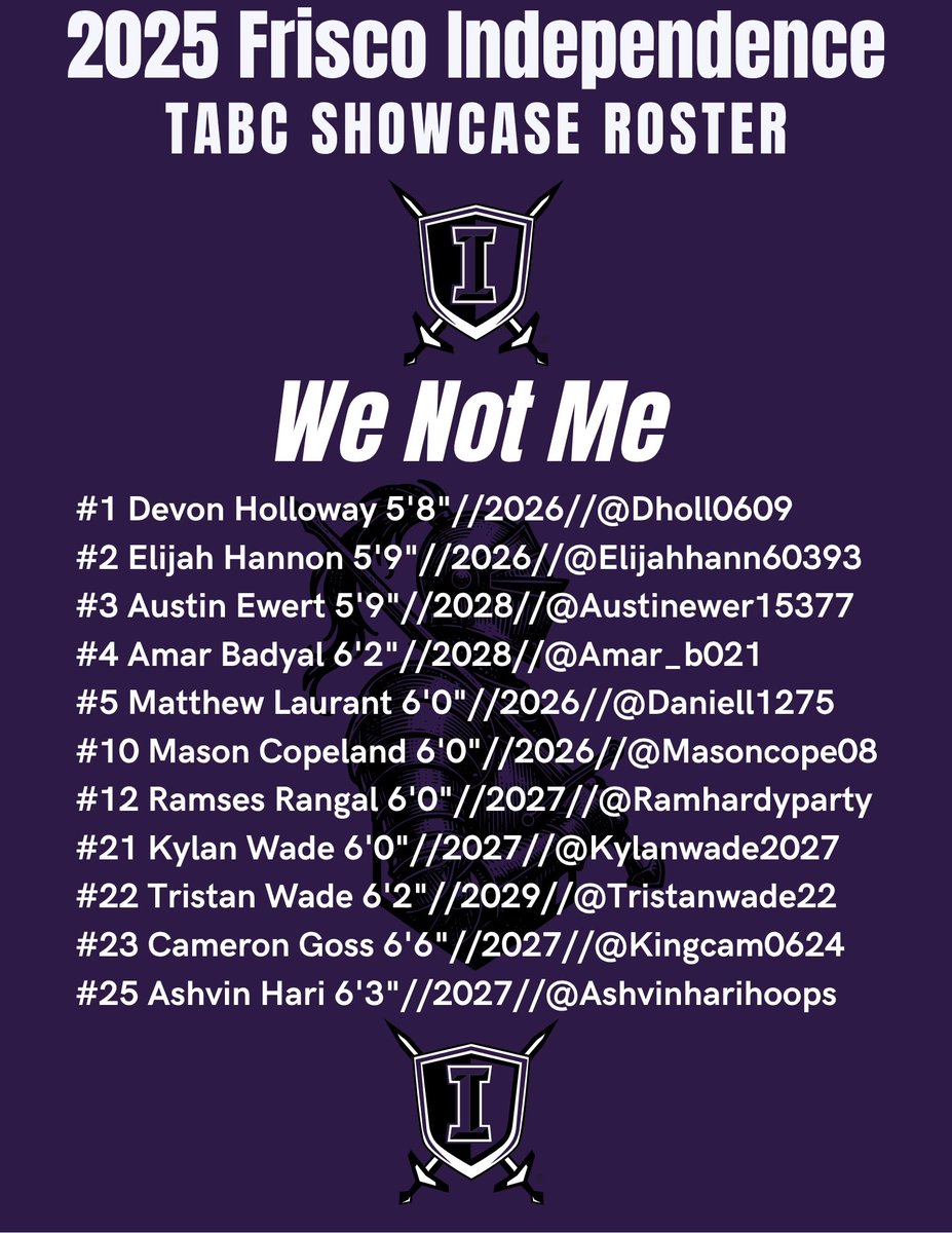 IHSKnightsBBall's tweet photo. ⚔️ 2025 Frisco Independence Knights
📷Ready for battle at the TABC Showcase "We Not Me" – One team. One goal.
💪#KnightsHoops #WeNotMe #TABCShowcase https://t.co/AFTbnUX7sp