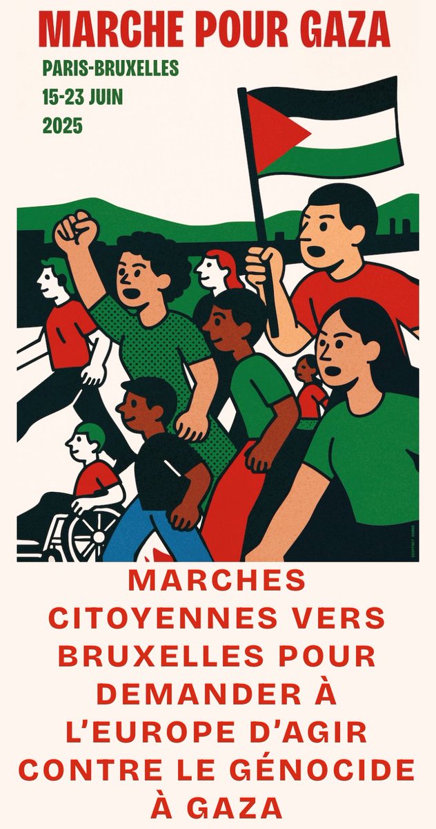 Edwy Plenel (@edwyplenel) on Twitter photo Je soutiens la marche pour #Gaza qui part dimanche 15 juin de Paris en direction de Bruxelles à l’appel de <a href="/LDH_Fr/">LDH France</a> <a href="/lacgtcommunique/">La CGT</a> <a href="/AFPSOfficiel/">Association France Palestine Solidarité</a> <a href="/UnionSolidaires/">Union syndicale Solidaires</a> <a href="/FsuNationale/">FSU</a> <a href="/fidh_fr/">FIDH</a> : stop au génocide, l’Europe doit agir !
👉 marchepourgaza.org Je soutiens la marche pour #Gaza qui part dimanche 15 juin de Paris en direction de Bruxelles à l’appel de <a href="/LDH_Fr/">LDH France</a> <a href="/lacgtcommunique/">La CGT</a> <a href="/AFPSOfficiel/">Association France Palestine Solidarité</a> <a href="/UnionSolidaires/">Union syndicale Solidaires</a> <a href="/FsuNationale/">FSU</a> <a href="/fidh_fr/">FIDH</a> : stop au génocide, l’Europe doit agir !
👉 marchepourgaza.org