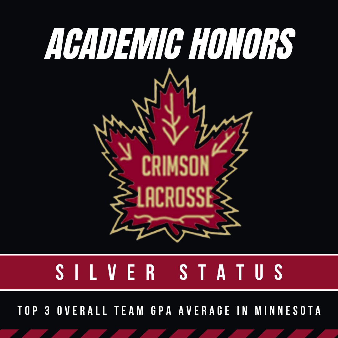 The MG lacrosse team earned Silver Status for a combined team GPA average of 3.5-3.7. The Crimson tied with 2 other teams-all 3 teams were tied for BEST IN THE STATE! 

This is a huge achievement and we are beyond proud of the ENTIRE team for their hard work in the classroom! 🍁