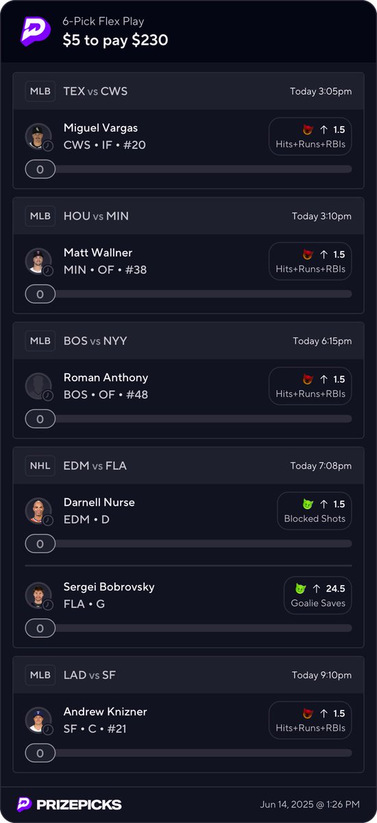 UncleGPicks's tweet photo. Thoughts? Are we cashing today? 
Let’s be positive 🙏🏻 

#prizepicks #prizepickslocks https://t.co/eoBf0gp4ht
