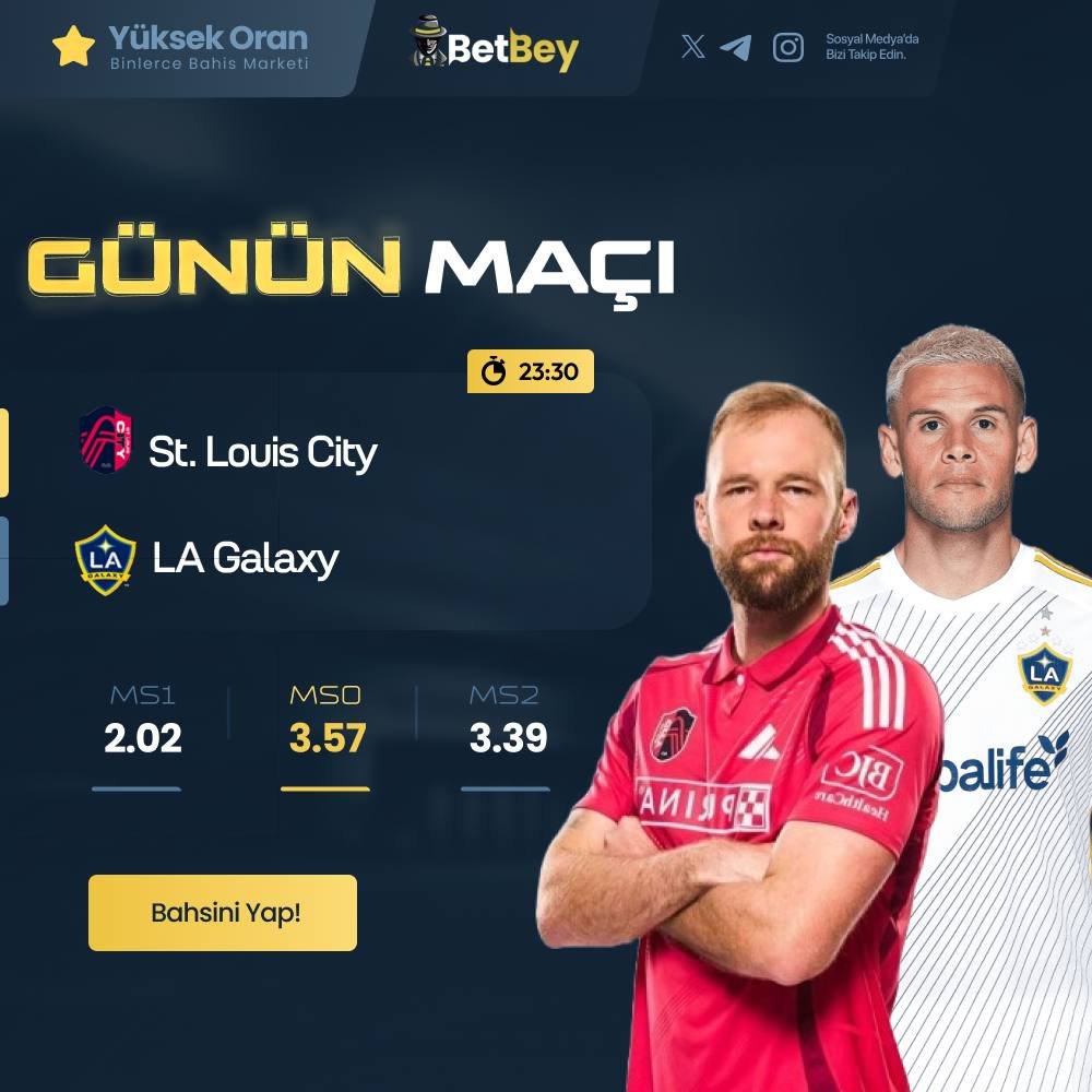 twbetbey's tweet photo. 💥 Maç Keyfi Şimdi 💥

⌛️23:30
⚽️#STLouisCity⚔️#LAGalaxy

🌟En Yüksek Oranlarla Sende Kazan

✔️ Karşılaşma Heyecanı ve  En yüksek Oranlar İçin;
🔗https://t.co/RqkWFDTsQl https://t.co/rmHR1ZwhPM