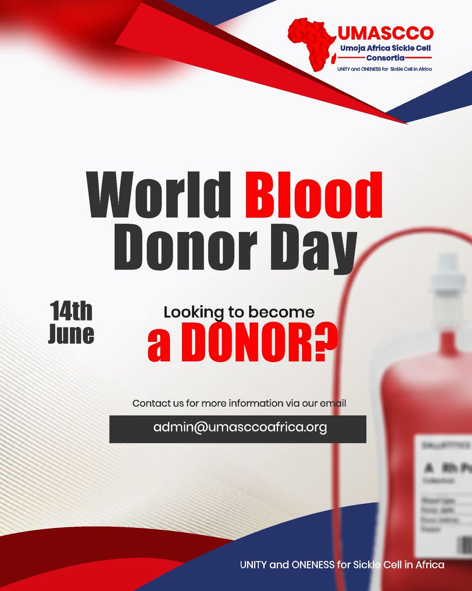 UMASCCO_Africa's tweet photo. For someone with Sickle Cell Disorder, blood means life. It means fighting pain. Surviving infections. Living stronger. Every donation is a chance at another tomorrow. Thank you to all blood donors — you keep hope alive. ONENESS and UNITY FOR SCD #OneVoice #OneFight #OneAfrica https://t.co/qn4rpexZao