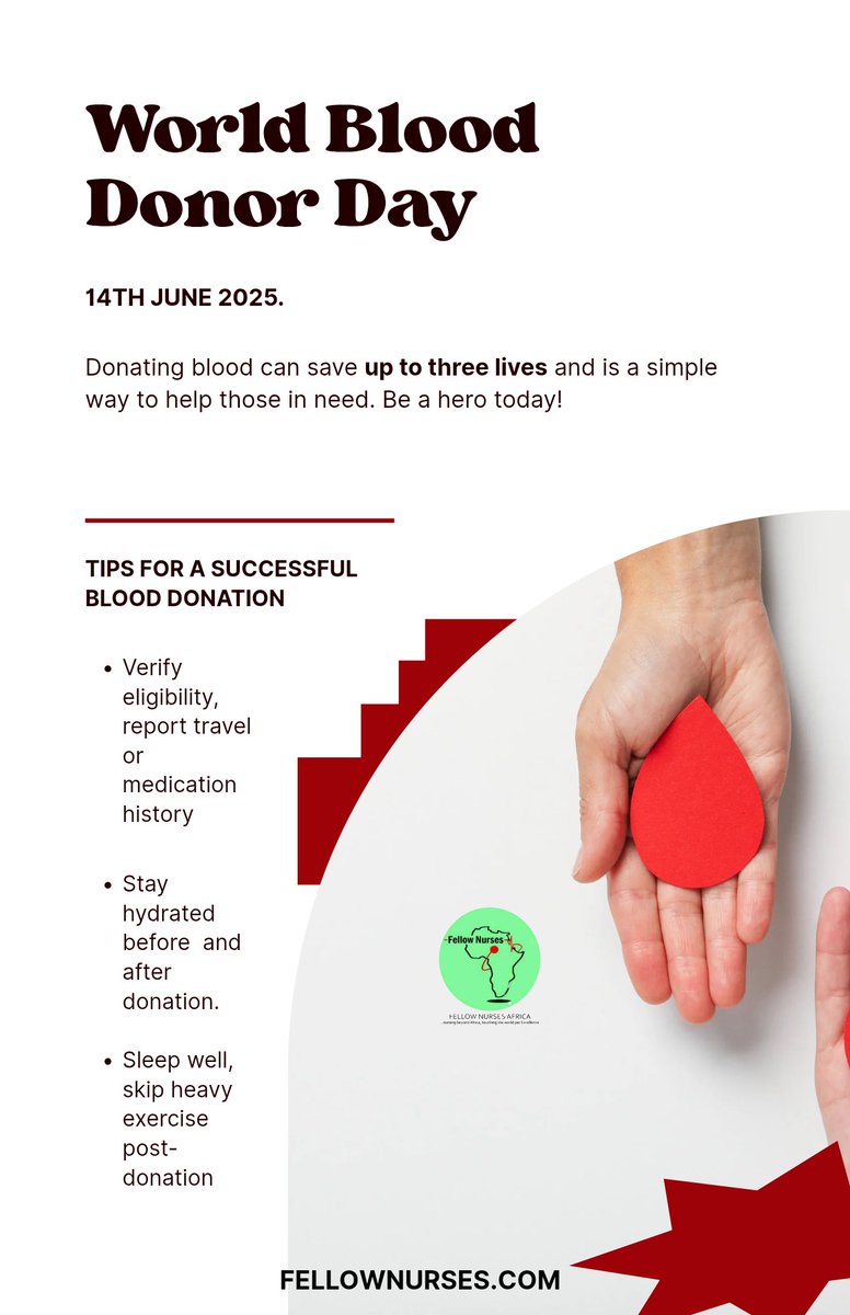FellowNurses1's tweet image. World Blood Donor Day 2025.
#blooddonation 
#blooddonor 
#bloodislife 
Follow Fellownurses.com for more