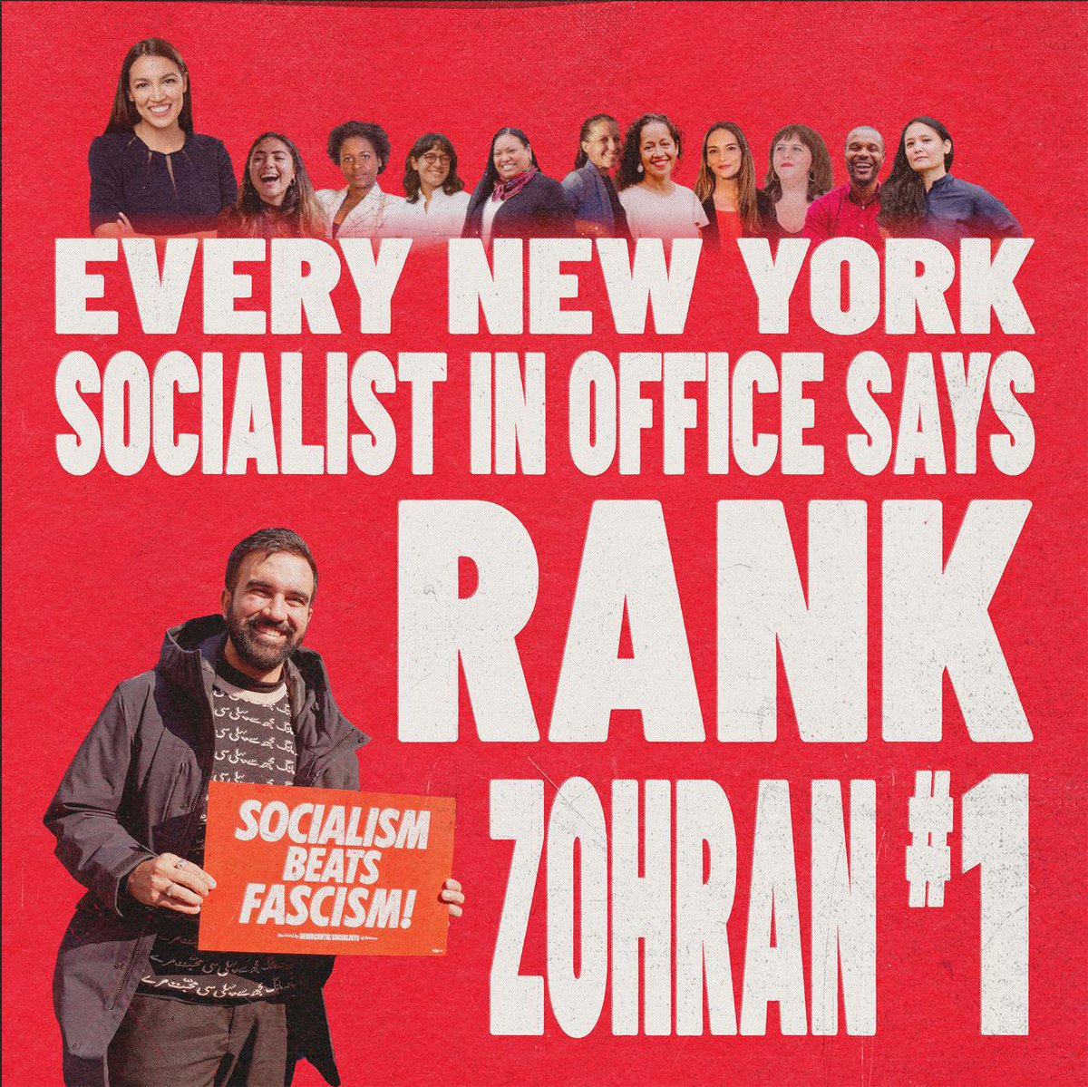 Socialists in office have all endorsed Zohran #1 because they know NYC needs a mayor who will fight for a city we can afford.

NYC-DSA is fighting for a government that puts put working class people first. Join our movement!