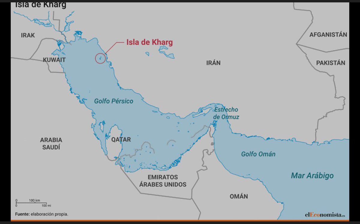 GustavoBolsa's tweet image. La próxima jugada maestra de Israel podría ser atacar la isla de Kharg.
El 90% del petróleo iraní tiene que pasar por cojones por allí.
Ser destruido supondría la caída del régimen iraní, pero ojo, esto afectaría inmediatamente a China además de que los precios del barril se…
