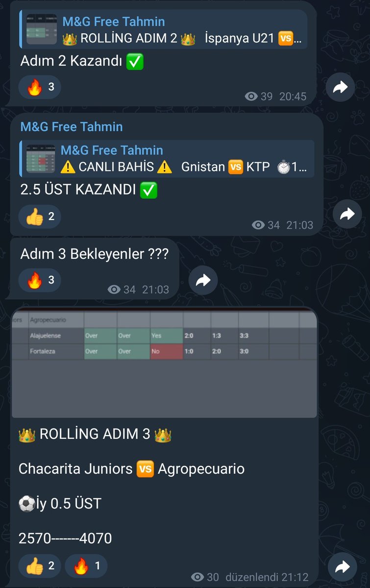 Ücretsiz Telegram Kanalında <a href="/Maestro_Bets/">Maestro</a> kardeşim bugün 9/9 başarı sağladı.

Bu maçları kapsayan 2 rolling başarılı şekilde sonuçlandı.

Kanala katılmak isterseniz linki bırakıyorum.

t.me/GMFreeTahmin