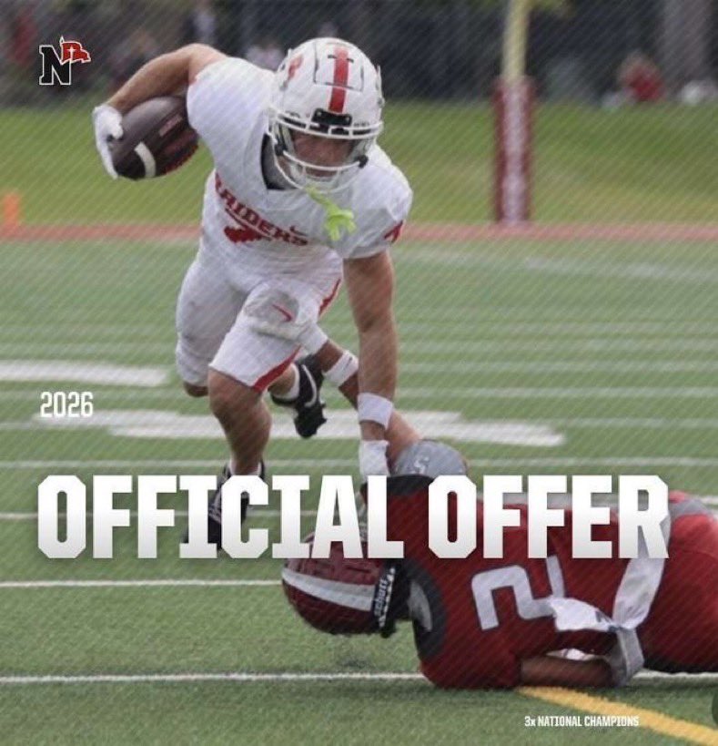 After a great camp and conversation with <a href="/nwc_fb/">Northwestern College Football</a>, @Gregwill_74, I’m blessed to receive an offer to play for Northwestern Football! #AGTG #Offer #RedRaiders
